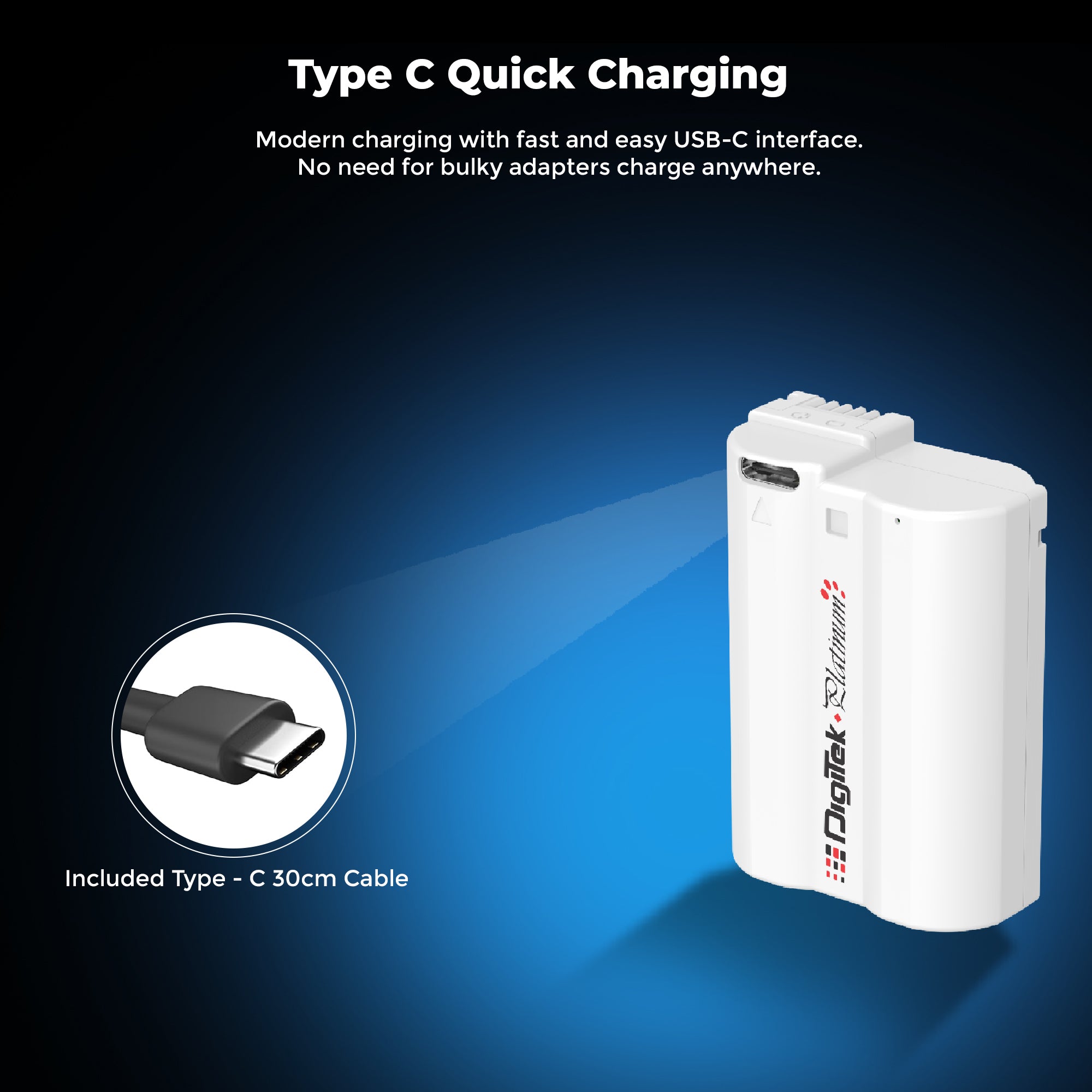Digitek Platinum (EL-EL15 Type C) 2600mAh Li-ion Battery for Nikon DSLR Cameras with Type-C Cable