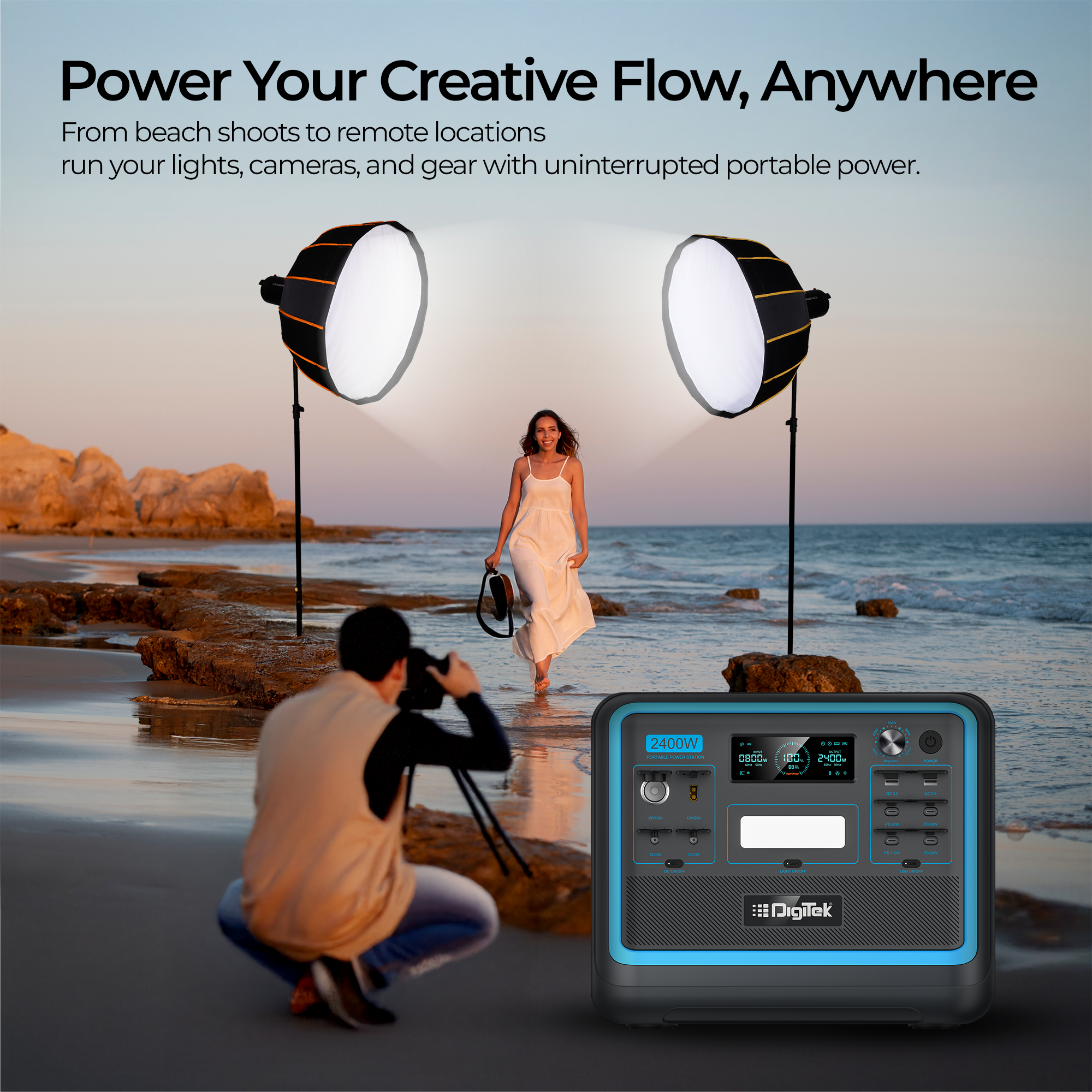Digitek Power Station DPS2400W Portable AC/DC Power Station Compatible with AC/DC Electronic Devices