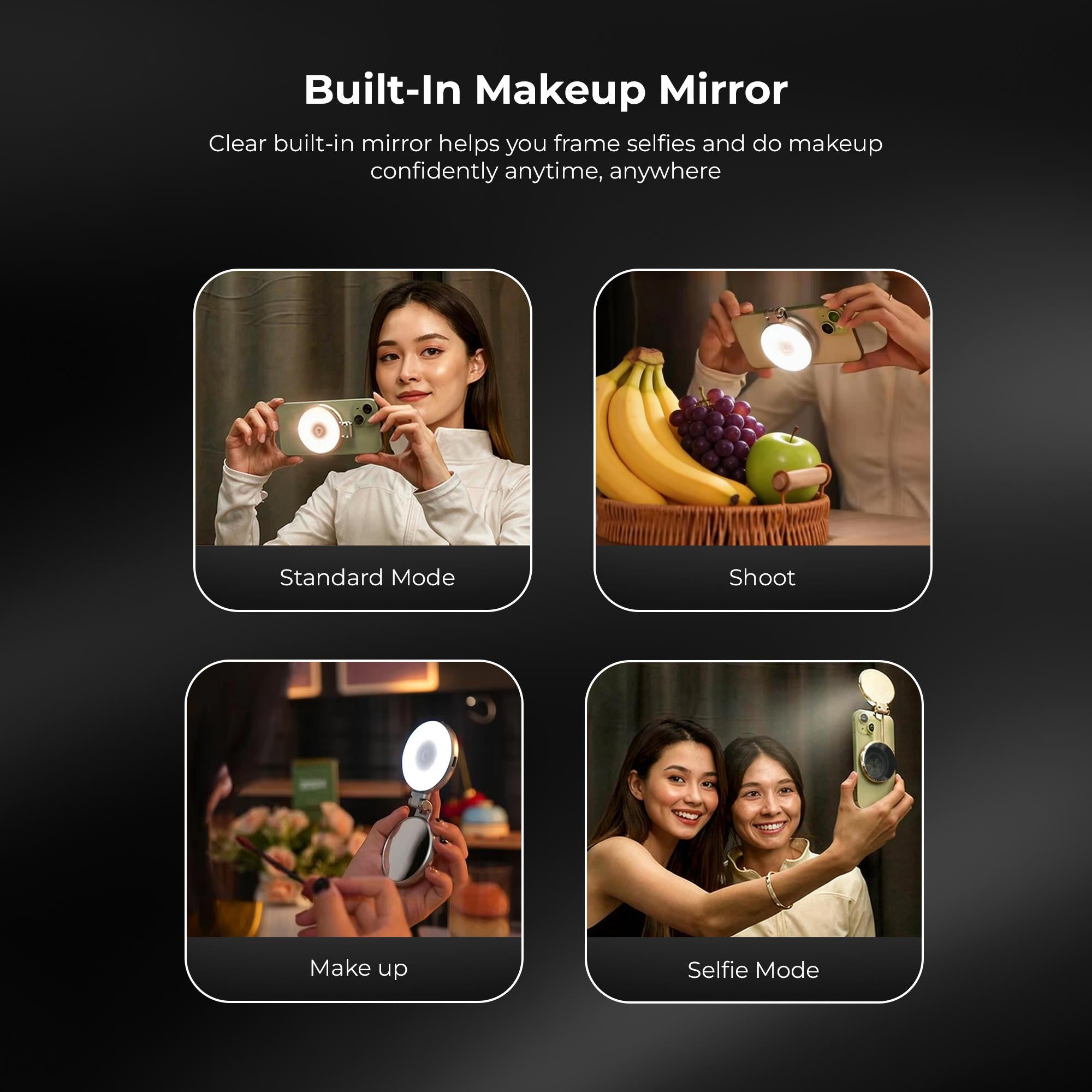 Digitek (DRL 3W) Magnetic Selfie Ring Light with Makeup Mirror, 3 Color Modes 2700K, 5600K, 7500K, 360° Rotation & 180° Pan, Type-C, Use with Smartphones, Laptops & Tabs for Vlogs, Meetings & Makeup