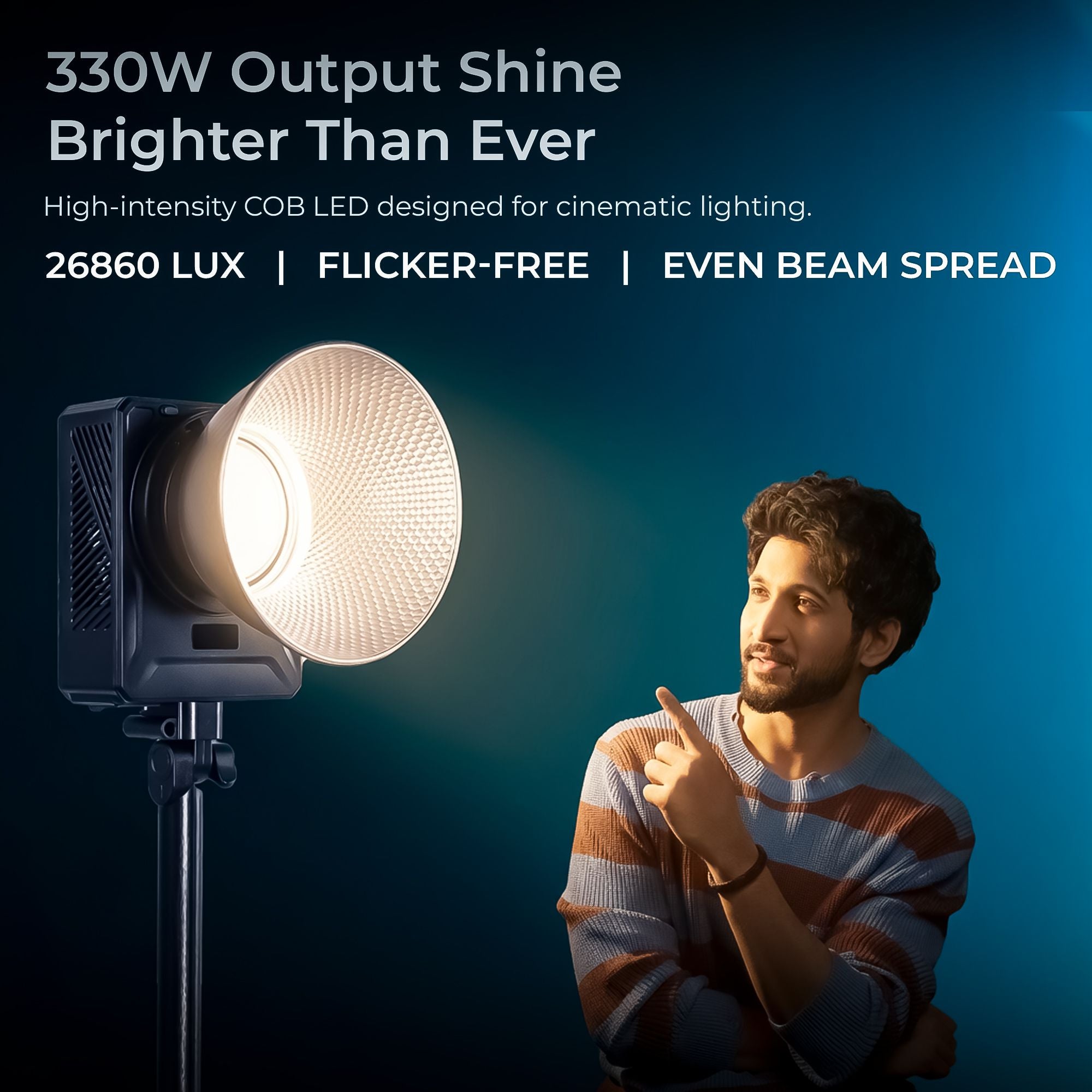 Digitek Lite (DCL 400WBC Combo) 330W Bi Color COB LED Continuous Light with Reflector & Bowens Mount, 10 Fx Effects, 0-100% Dimming, 2700K-6500K Color Temp, 26860LM, 95+ CRI, For Photo & Video Shoots