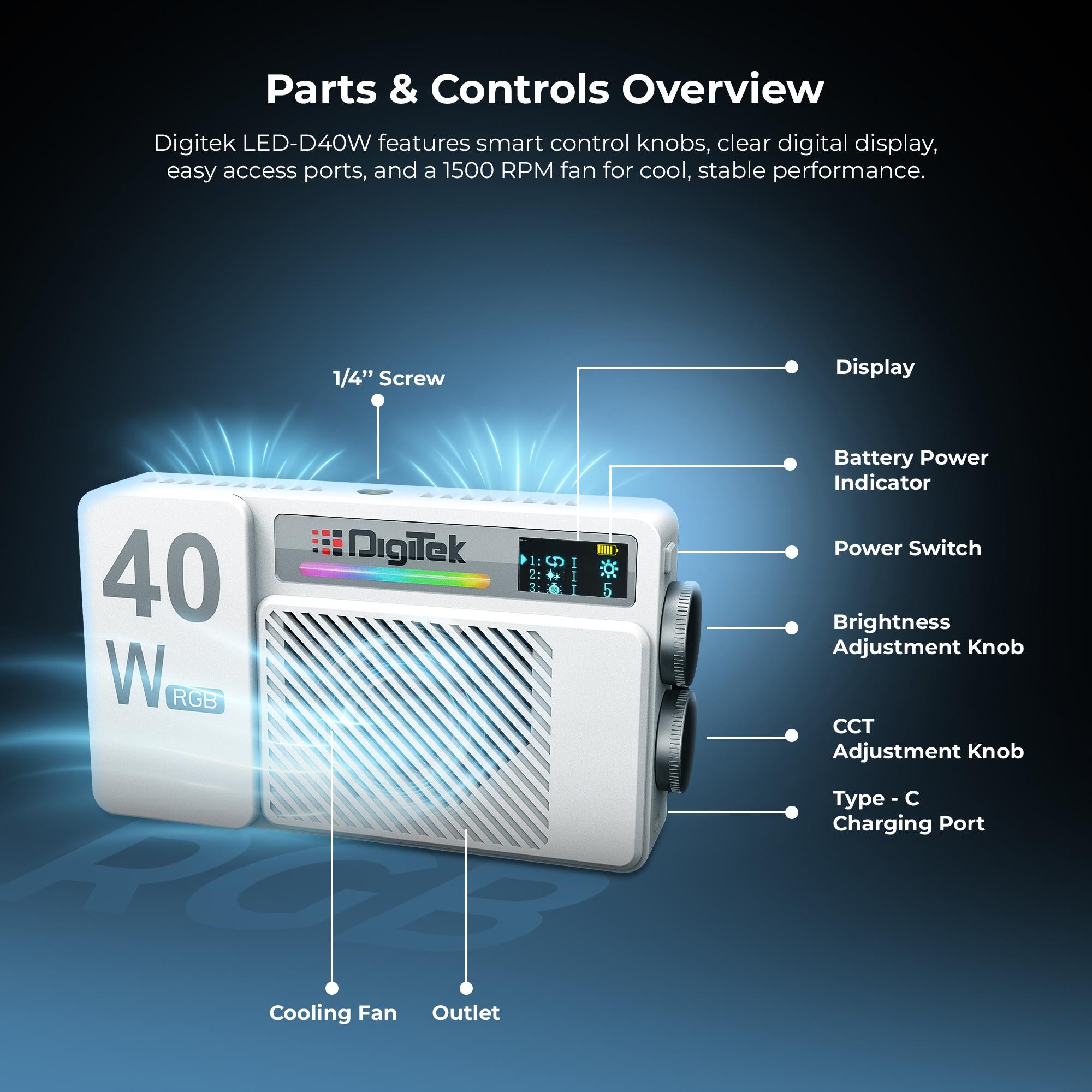 Digitek (LED-D40W RGB) Portable 40W LED Video Light