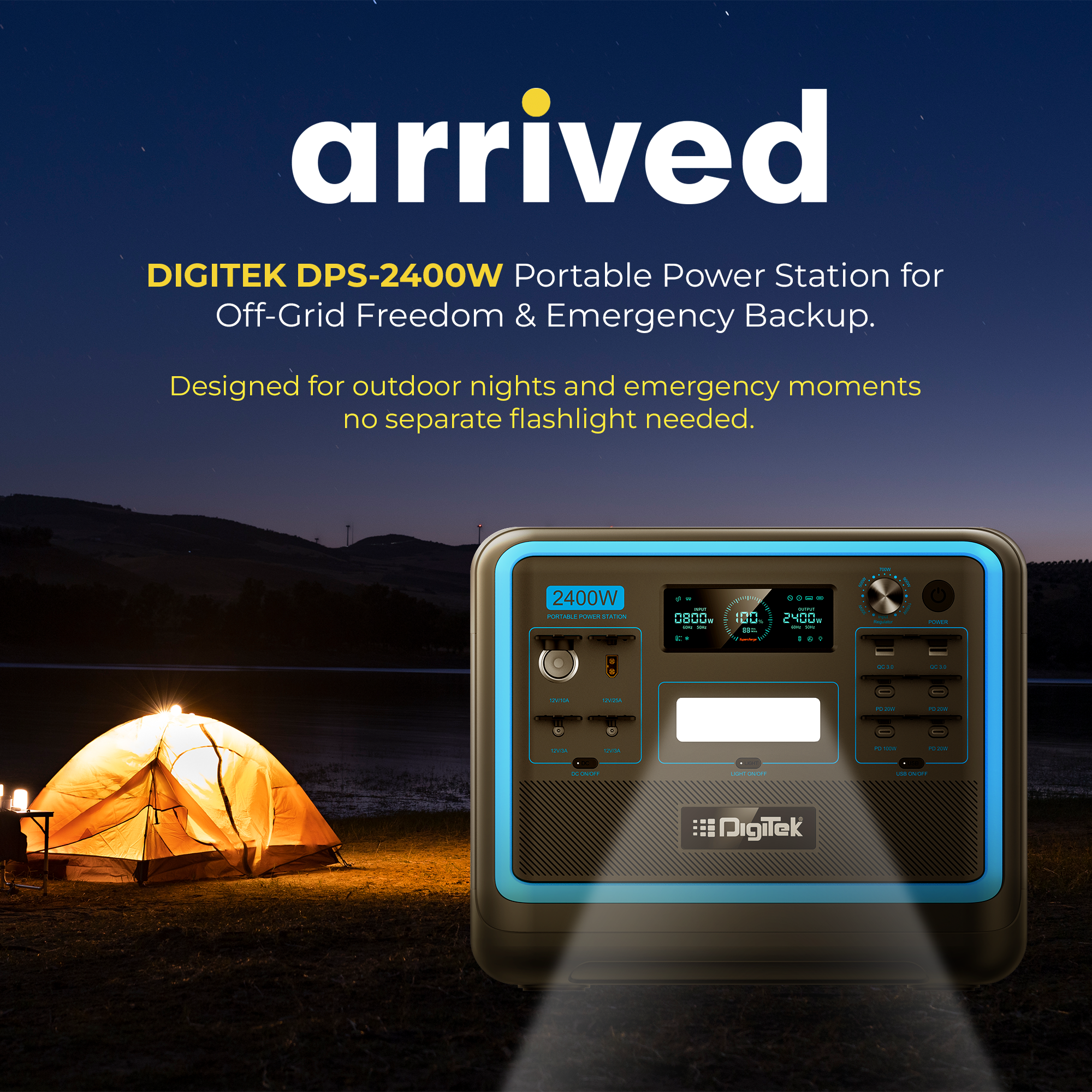 Digitek Power Station DPS2400W Portable AC/DC Power Station Compatible with AC/DC Electronic Devices