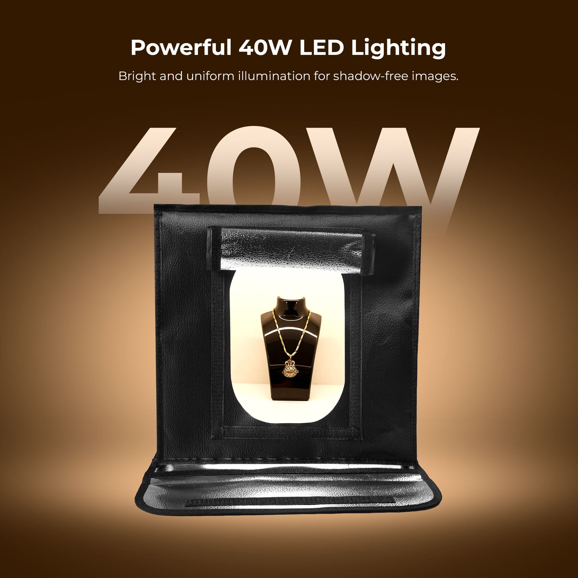 Digitek (DPLB 6060) Portable 40W Photo Studio Light Box, 60×60cm, 2700K–9900K Color Temp, Dual 144pcs LED Panels, 0–100% Dimming, 90 CRI, Shadow-Free, 6 Color PVC Backgrounds, For Product Photography