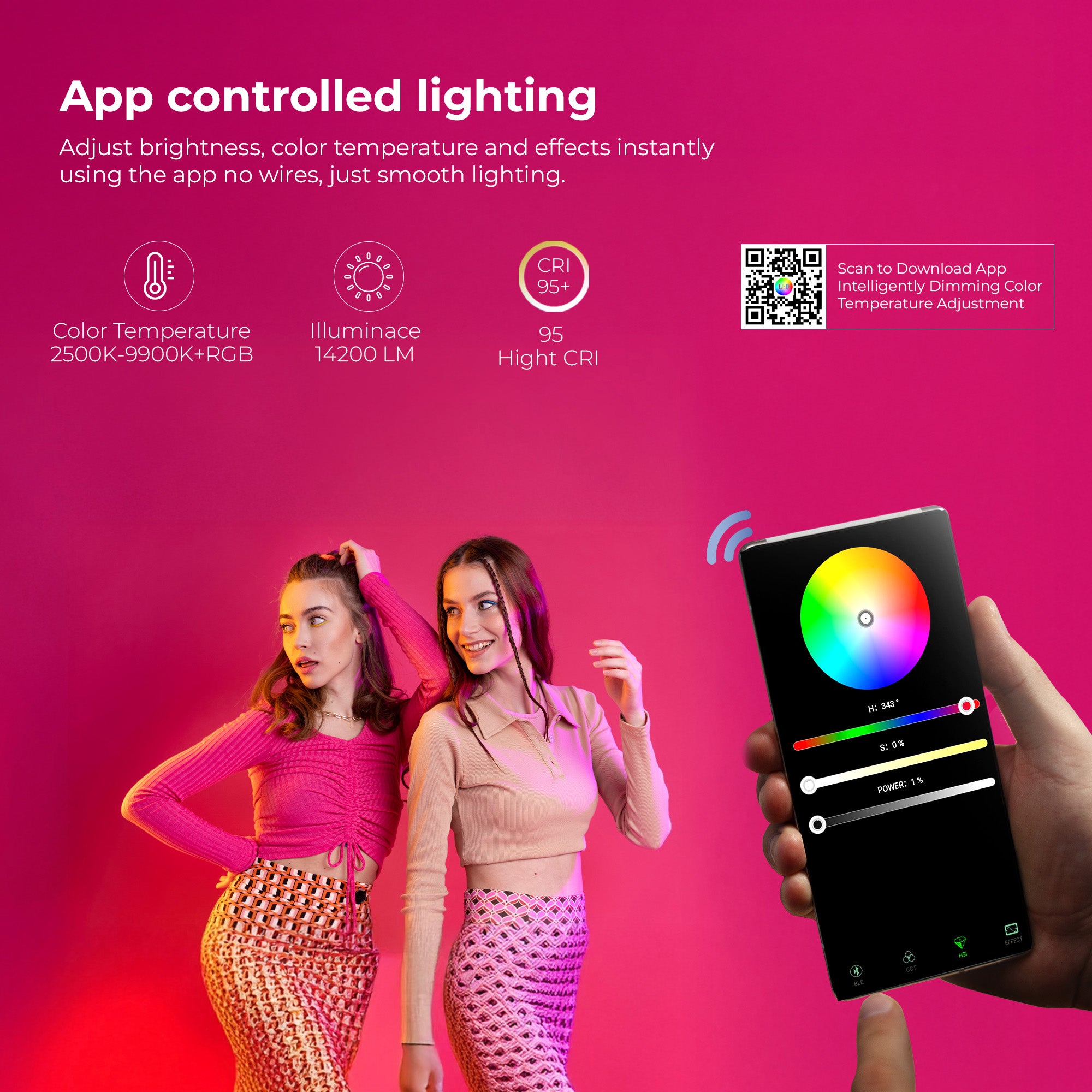 Digitek (DSL 555 RGB) Portable 38W Handheld LED Stick Light Wand, Video Light with 14200LM, 2500K–9900K Dual Color Temp, App Control, OLED Display & 24 FX Modes, Professional Photography & Videography Support