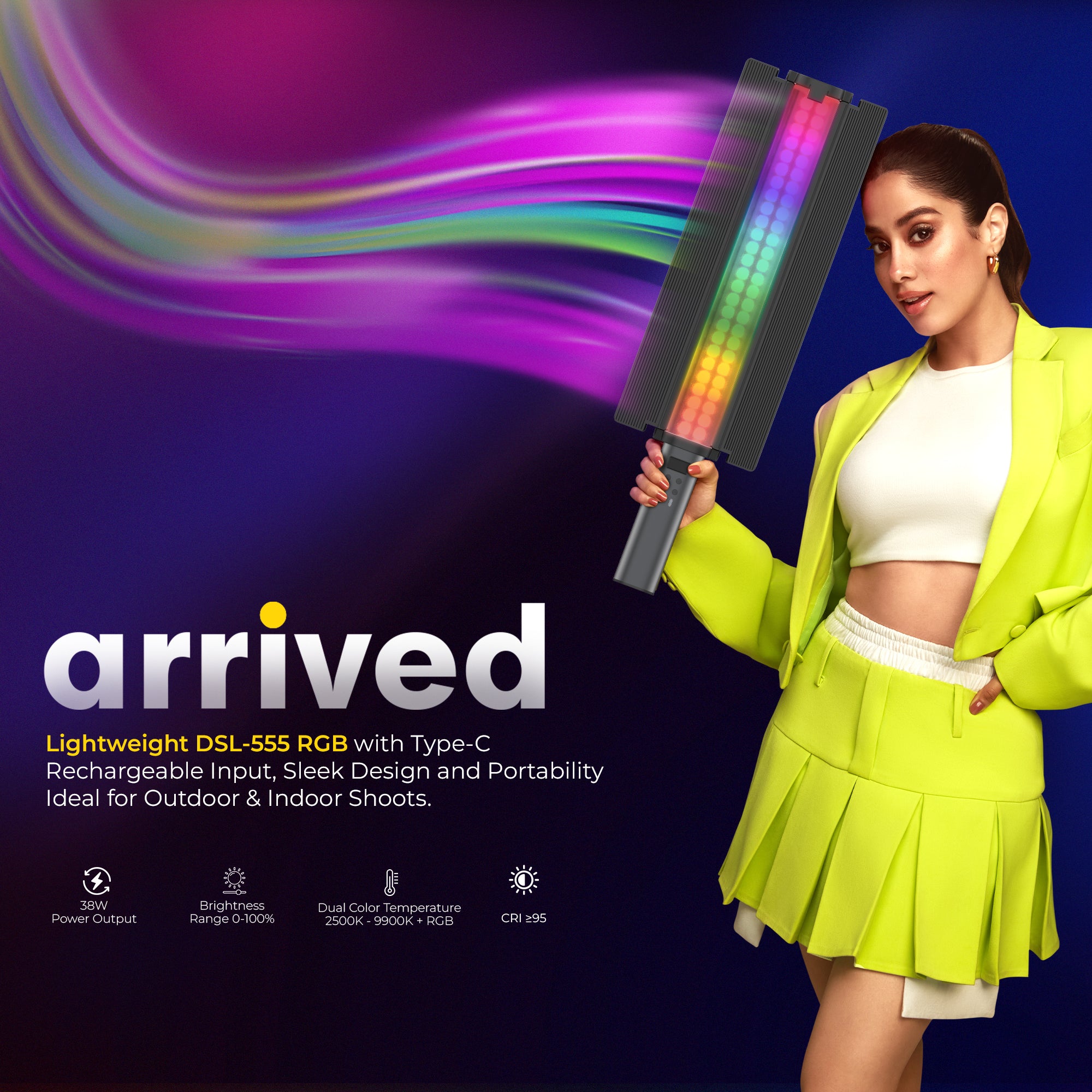 Digitek (DSL 555 RGB) Portable 38W Handheld LED Stick Light Wand, Video Light with 14200LM, 2500K–9900K Dual Color Temp, App Control, OLED Display & 24 FX Modes, Professional Photography & Videography Support