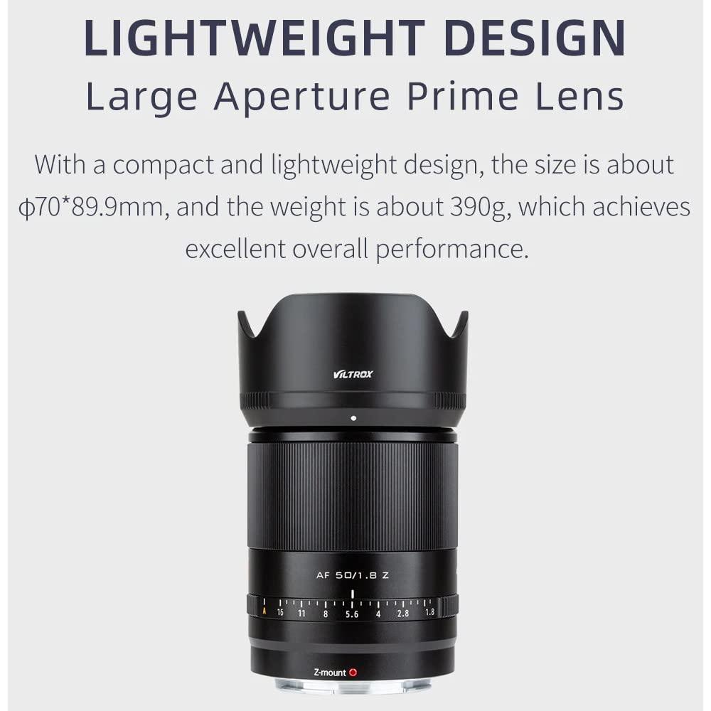 VILTROX 50mm f/1.8 F1.8 STM Auto Focus Prime Full Frame Lens for Nikon Z-Mount Camera Z5 Z50 Z6 Z6 II Z7 Z7 II with 55mm Lens Filter, (VILTROX0048) - Digitek