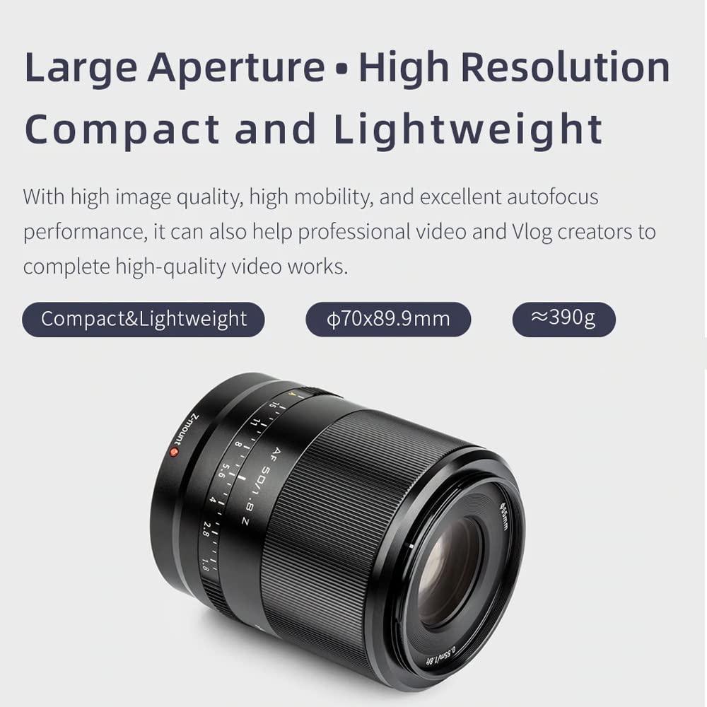 VILTROX 50mm f/1.8 F1.8 STM Auto Focus Prime Full Frame Lens for Nikon Z-Mount Camera Z5 Z50 Z6 Z6 II Z7 Z7 II with 55mm Lens Filter, (VILTROX0048) - Digitek