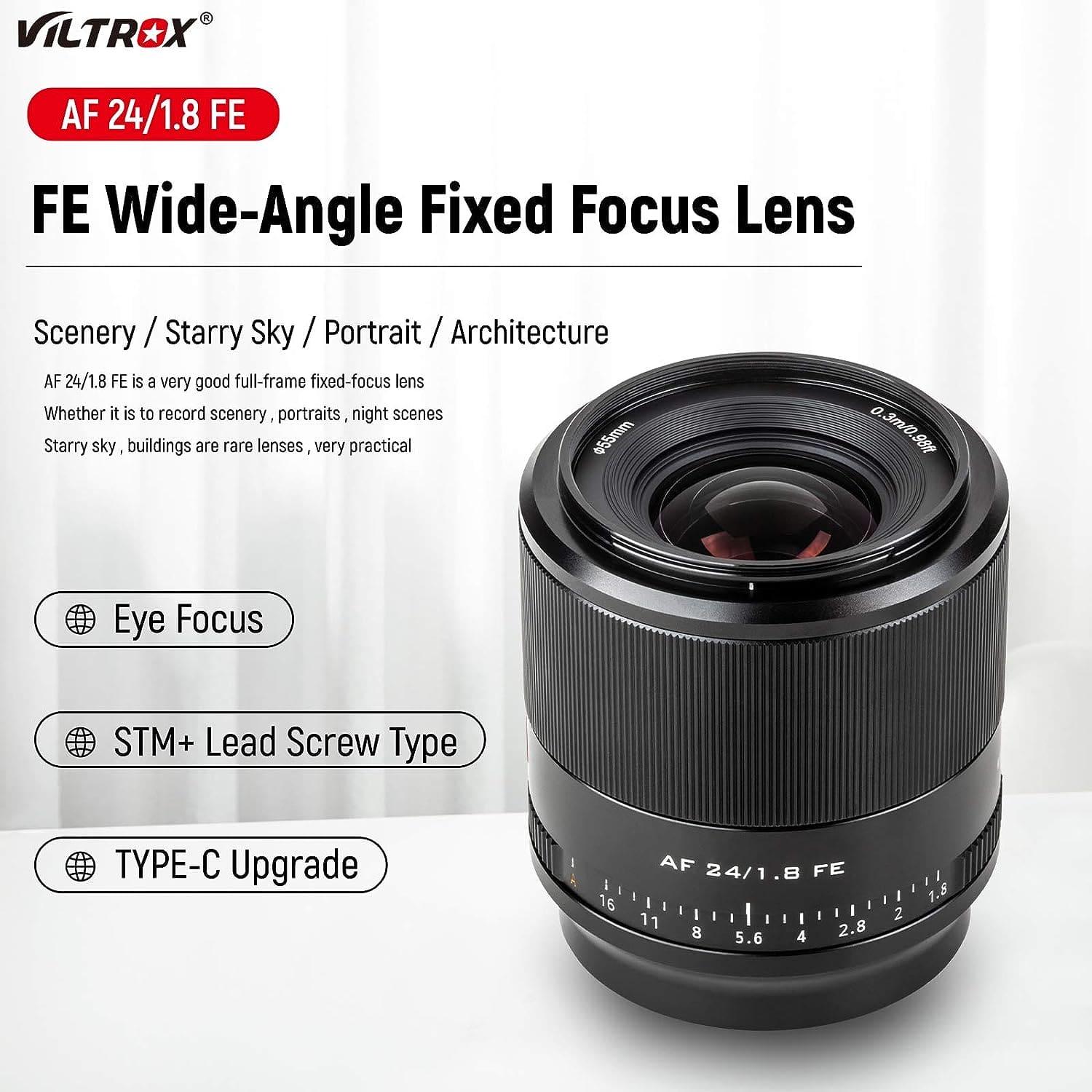 VILTROX FE 24mm f/1.8 F1.8 Full Frame Auto Focus Wide Angle Lens for Sony E Mount a7 a6500 - Digitek