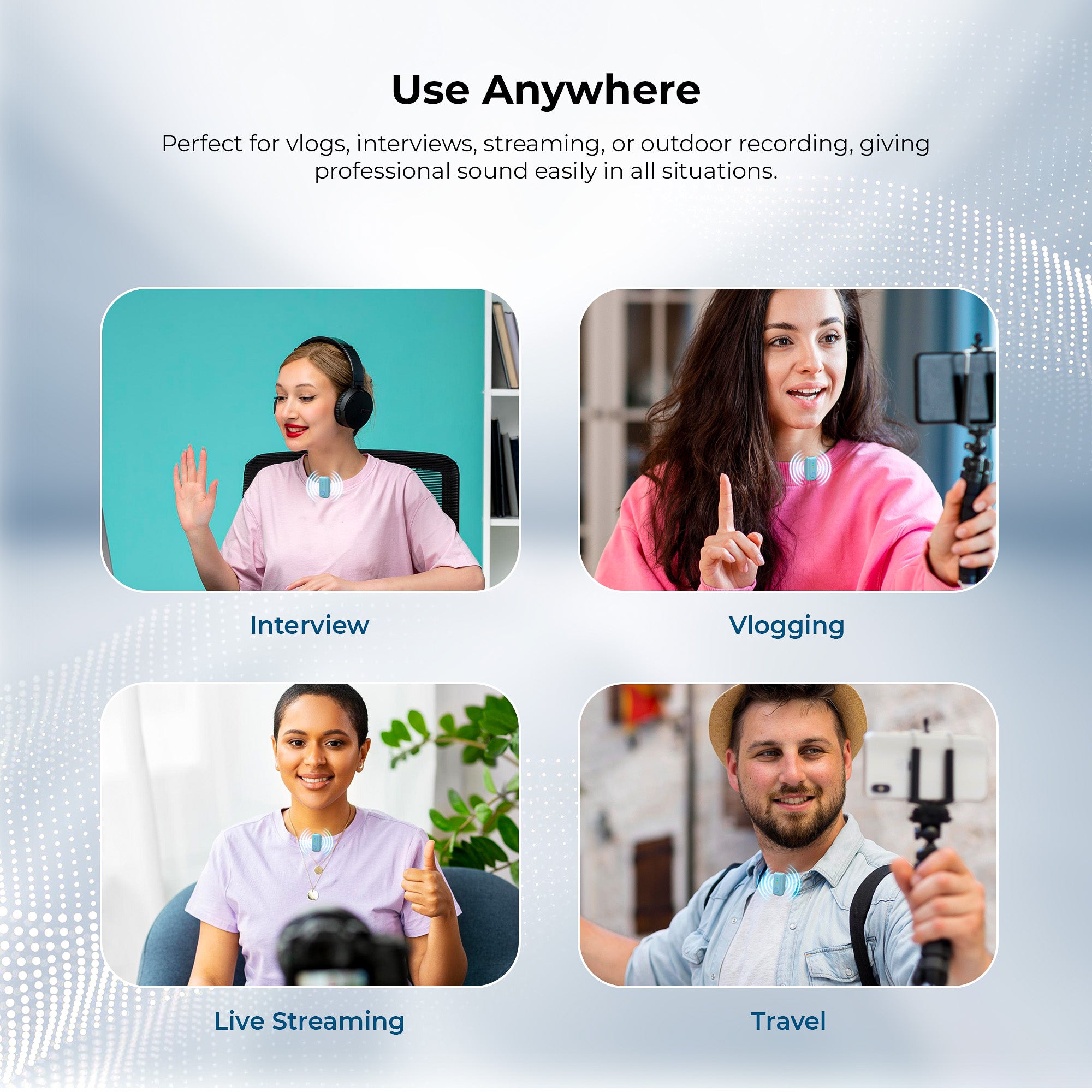Digitek (DWM 123) 2-in-1 Wireless Microphone System with Charging Case & Magnetic Collar Clip, Type-C Receiver for iPhone 15 & Above, Android Phones, 60m Range, Build in Microphone, For Creators and Vloggers (Blue)