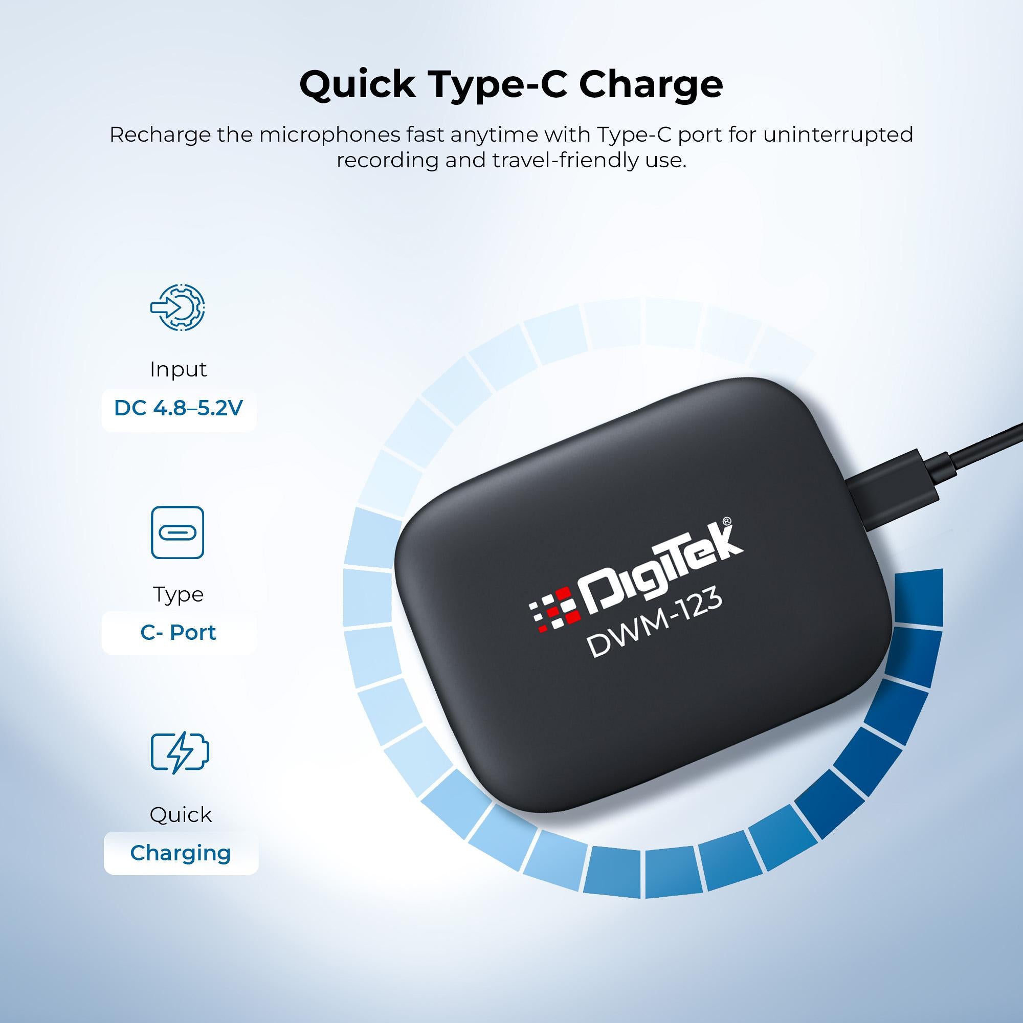 نظام ميكروفون لاسلكي Digitek (DWM 123) 2 في 1 مع علبة شحن ومشبك طوق مغناطيسي، وجهاز استقبال من النوع C لأجهزة iPhone 15 وما فوق، وهواتف Android، ومدى 60 مترًا، وميكروفون مدمج، للمبدعين ومدوني الفيديو (أسود)