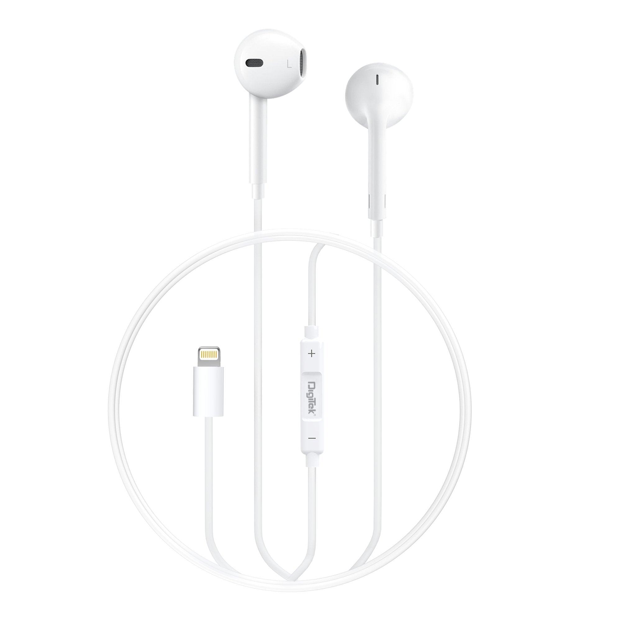 Digitek (DE-044 LTC) in-Ear Lightning jack, Wired Stereo Earphone with Mic, Premium Sound Quality with Noise Cancelling Earphones (White) - Digitek