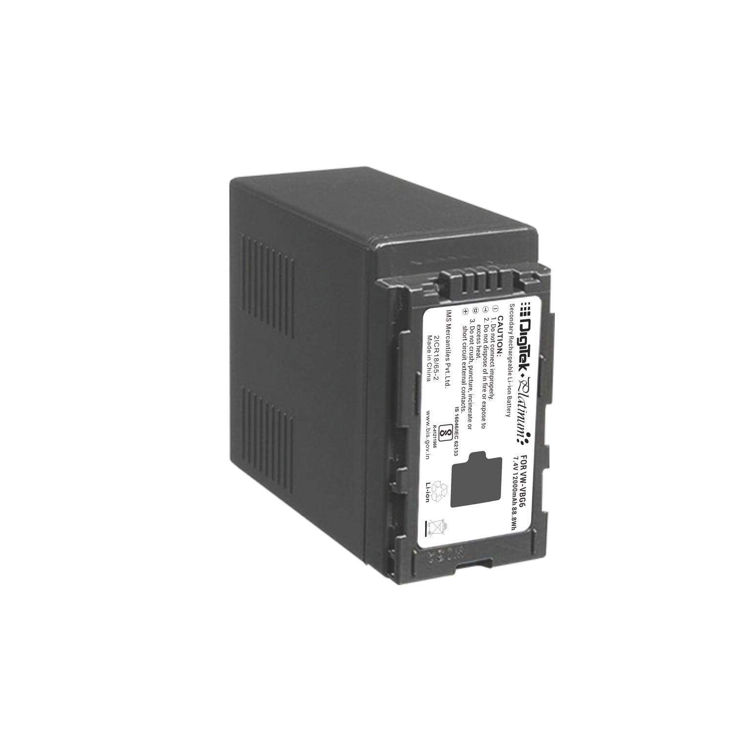 Digitek (VW VBG6) Platinum Extra Power Secondary Rechargeable Li-ion Camera Battery for VW VBG6 (7.4V 12000mAh 88.8Wh) - Digitek