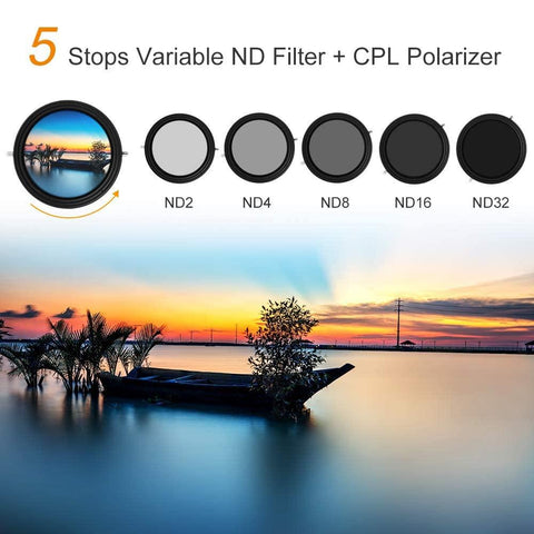 K&F Concept (ND2-ND32 ND Filter & CPL) Variable Fader ND2-ND32 ND Filter and CPL Circular Polarizing Filter 2 in 1 for Camera Lens Nano-X Spot Weather Sealed - Digitek