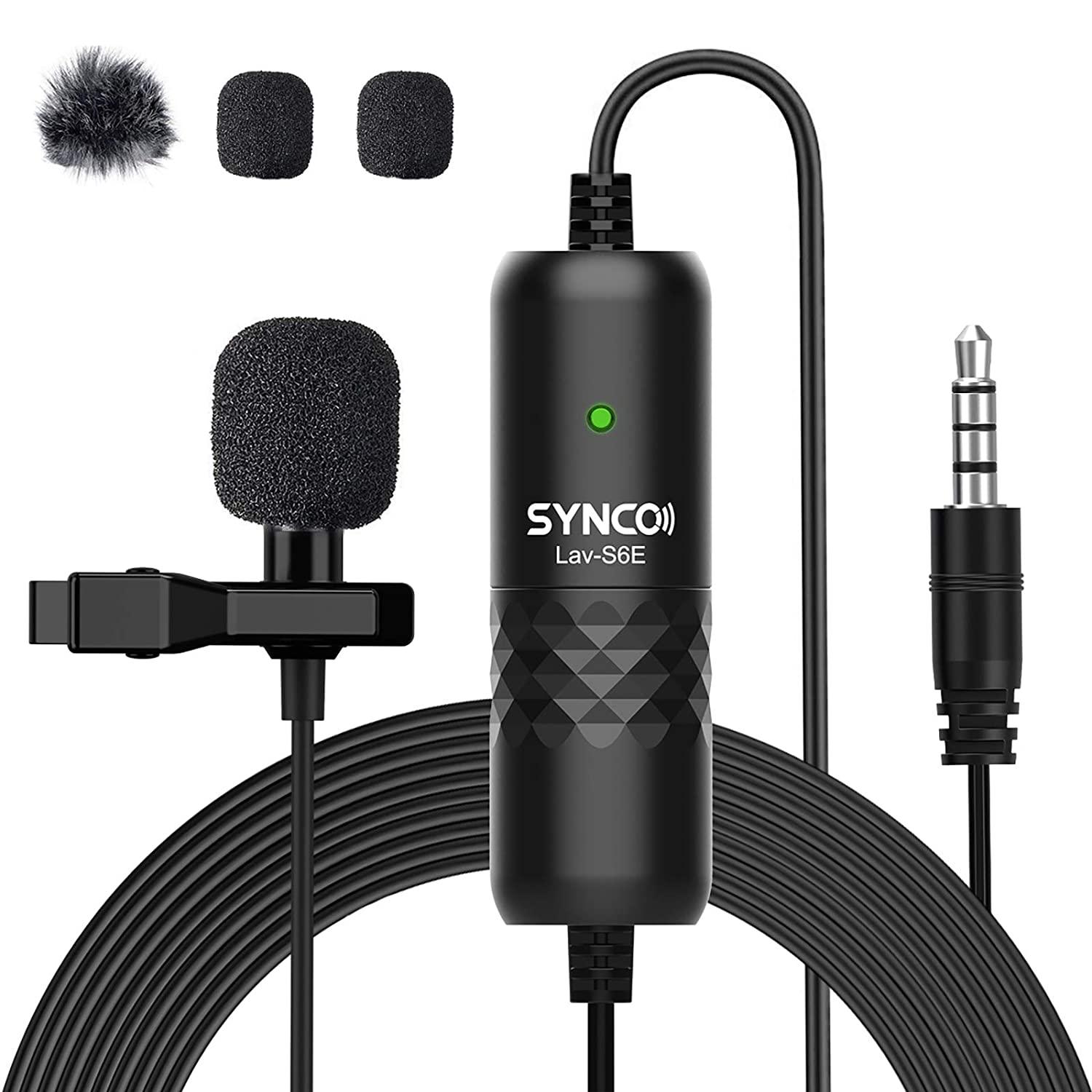 SYNCO-(Lav-S6E)-Lavalier Omnidirectional Condenser Label Mic, 6M Cord iPhone Android Smartphone PC Laptop Camera for Broadcast Interview YouTube Video Recording, [Official] Clip-on-Lavalier-Microphone. - Digitek