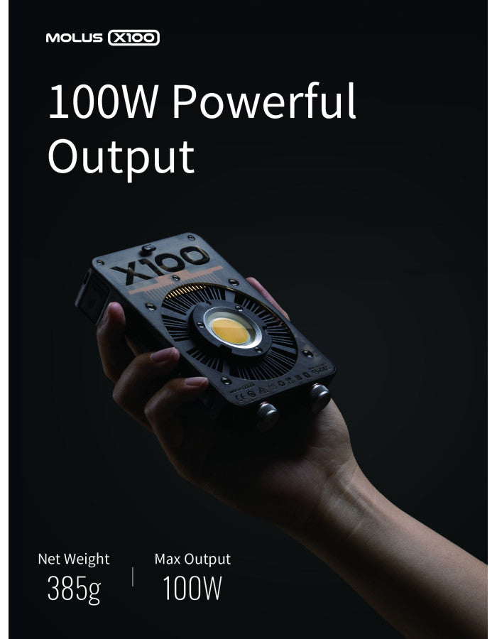 ZHIYUN MOLUS X100 PRO Bi-Color 100W COB Video Light, 385g LED Pocket Light 17317Lux 2700K-6500K CRI 95+/TLCI 97+ with Bluetooth App Control AC/DC Power Supply