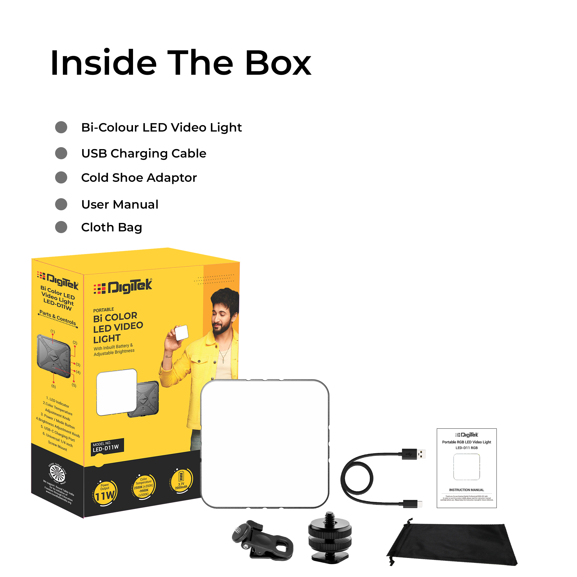 Digitke (LED-D11W) Portable Bi-Color LED Video Light LED-D11W