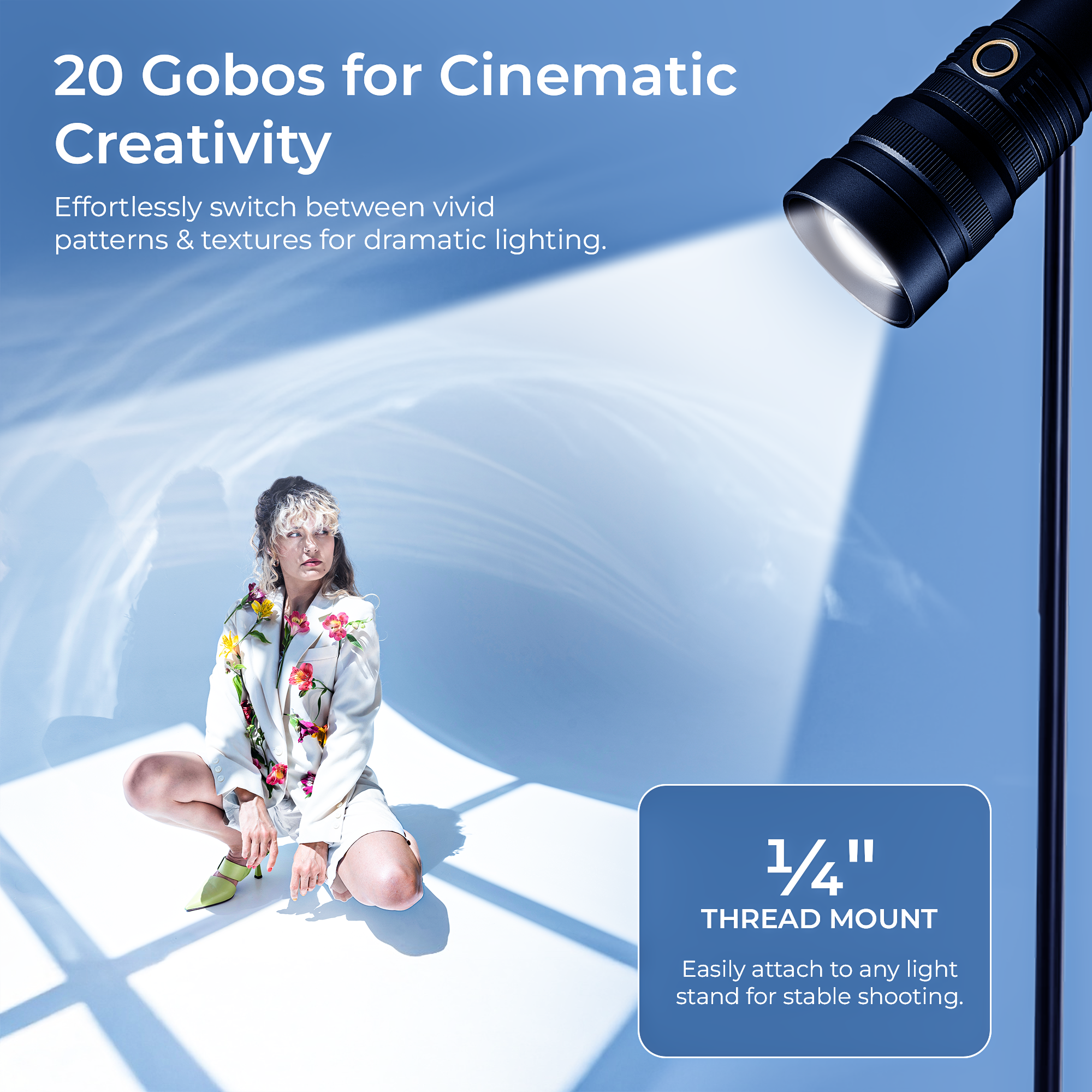 Digitek (DS 40 WTP PRO) Portable Torch Projector Snoot with Dedicated Professional Les & Push Pull Adjustable Focused Beam, 20 Projection GOBOs