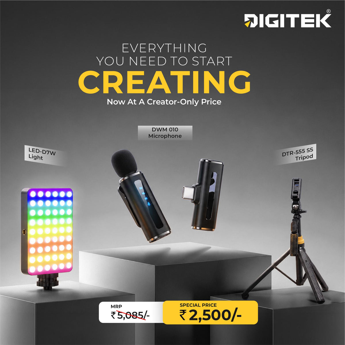Creators Special Kit 1 - Wireless Mic + Tripod + LED Video Light