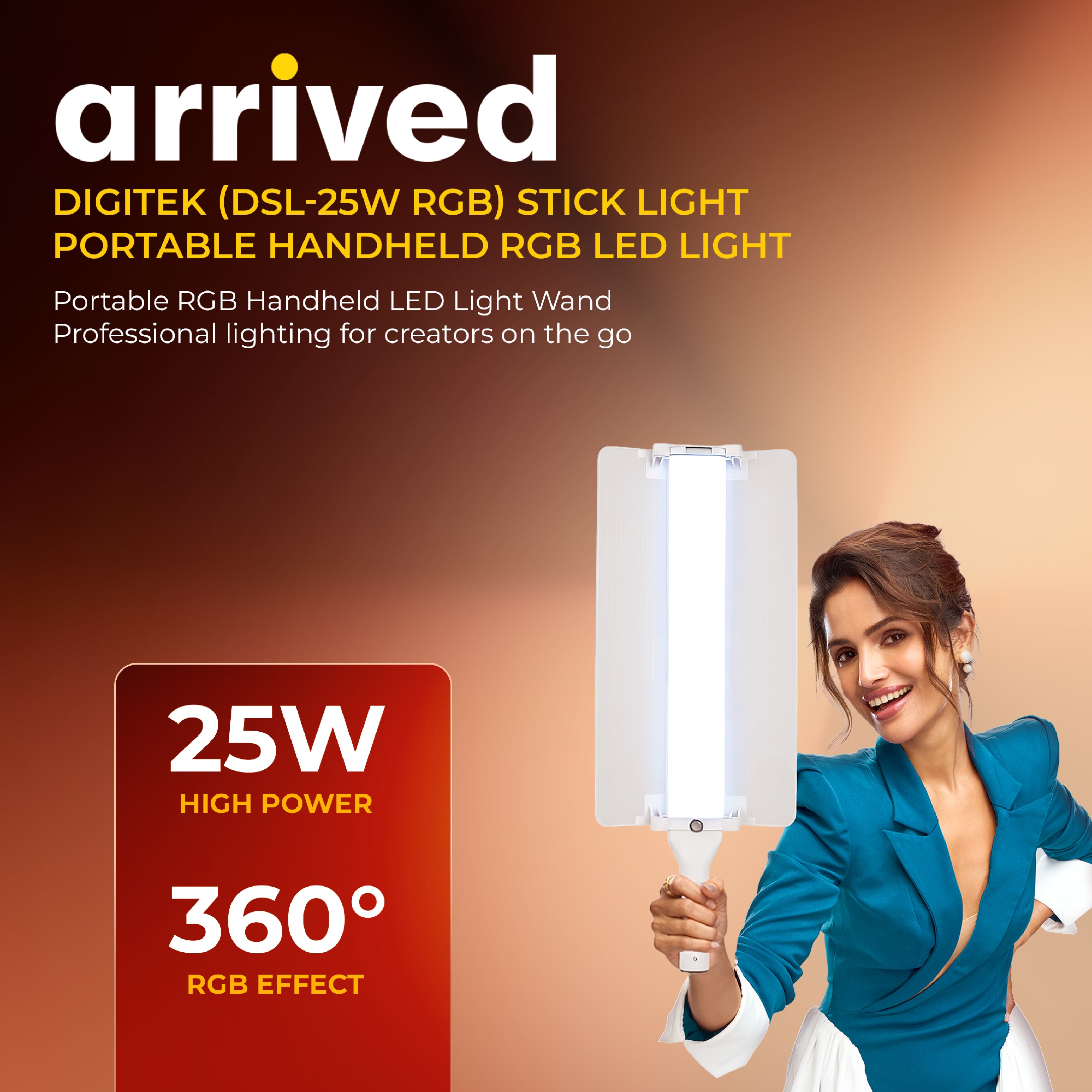 DIGITEK (DSL-25W RGB) Stick Light Portable Handheld RGB LED Light Wand with Barn Door & Remote Control, Color Temp 2700-12000K + RGB, 39 Special Lighting Effects & Carry Bag