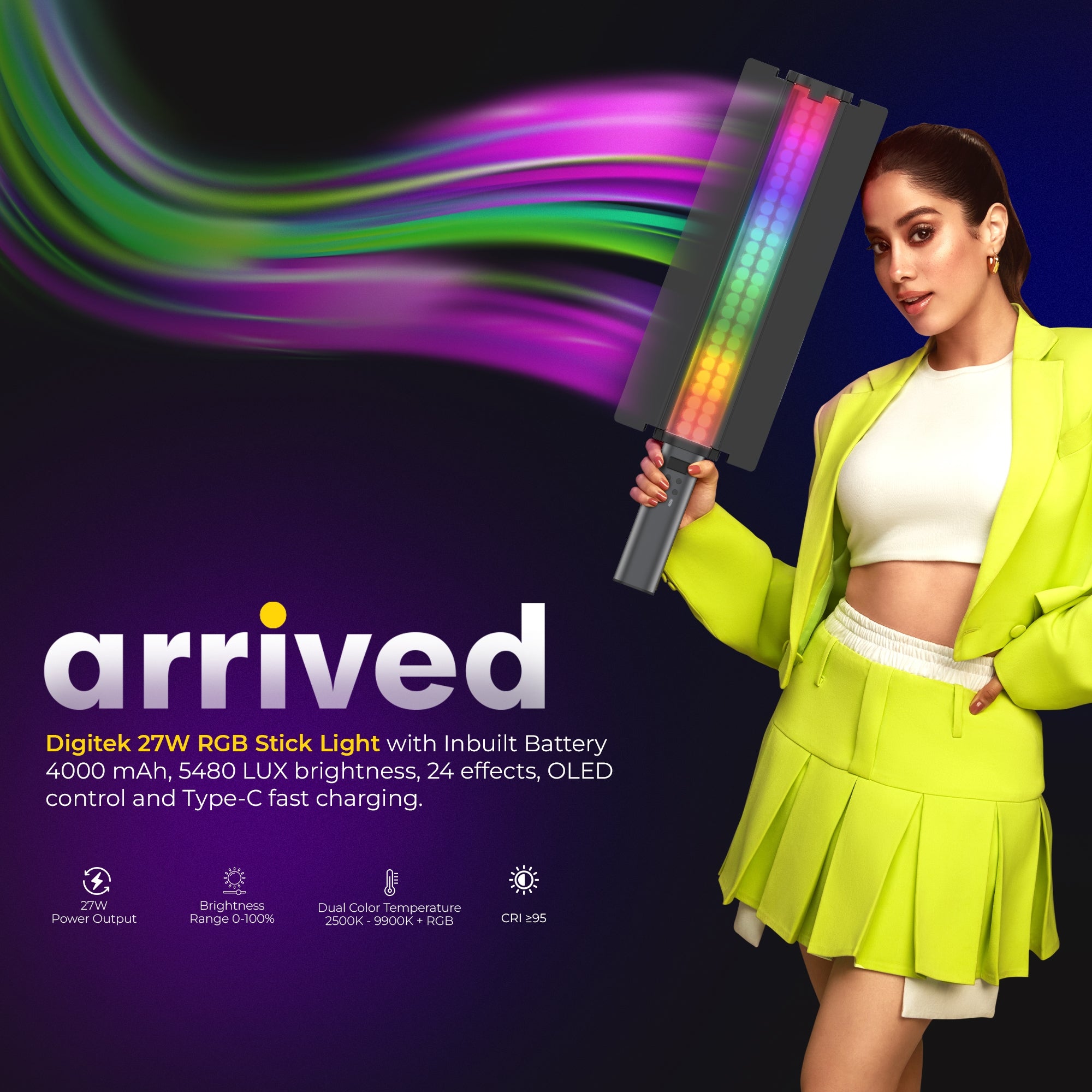 Digitek (DSL 27W RGB) Portable 27W Handheld RGB LED Light Wand