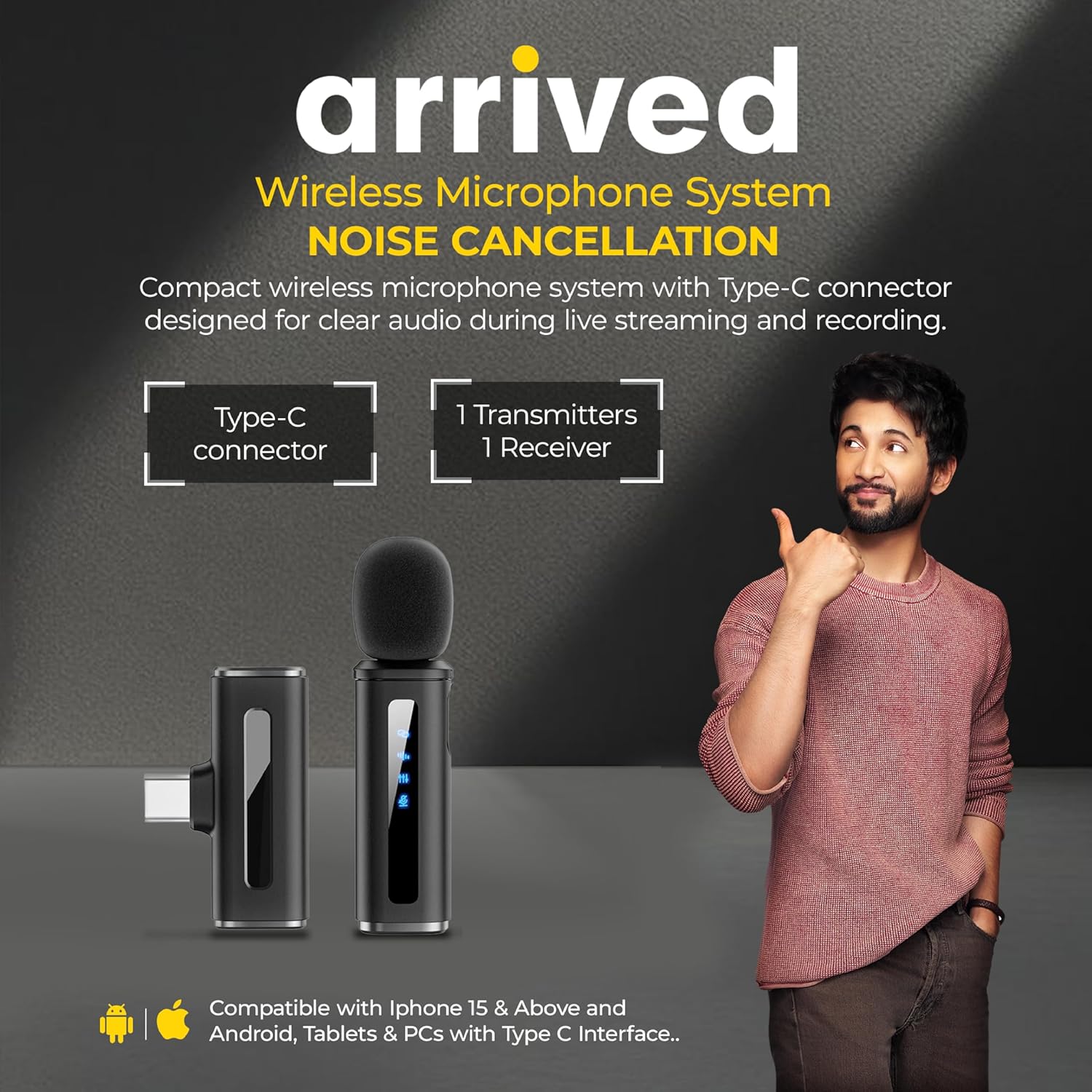 Digitek (DWM 010) Wireless Microphone System with Type-C Connector, 1 Transmitters & 1 Receiver, 40m Range, Noise Cancellation, 7H Battery, 2.4GHz Low Latency Mic, Ideal for Vloggers & Creators