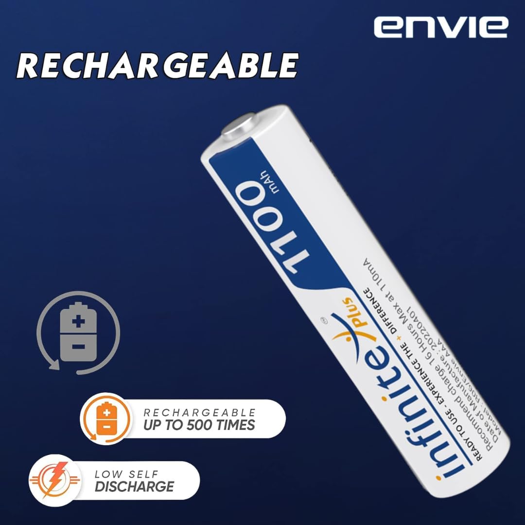 ENVIE AAA Rechargeable Batteries, High-Capacity Ni-MH 1100 mAh, Low Self Discharge, Pre-Charged (Pack of 2) (AAA11002PL)