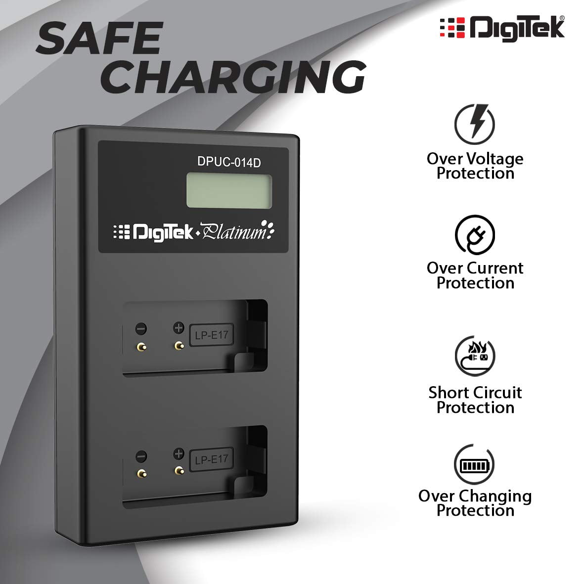 Digitek (DPUC-014 D E17) Platinum Dual Port Li-ion LCD Battery Charger with 2 Nos of 1250mAh Capacity LP E17 Li-ion Battery Combo Pack