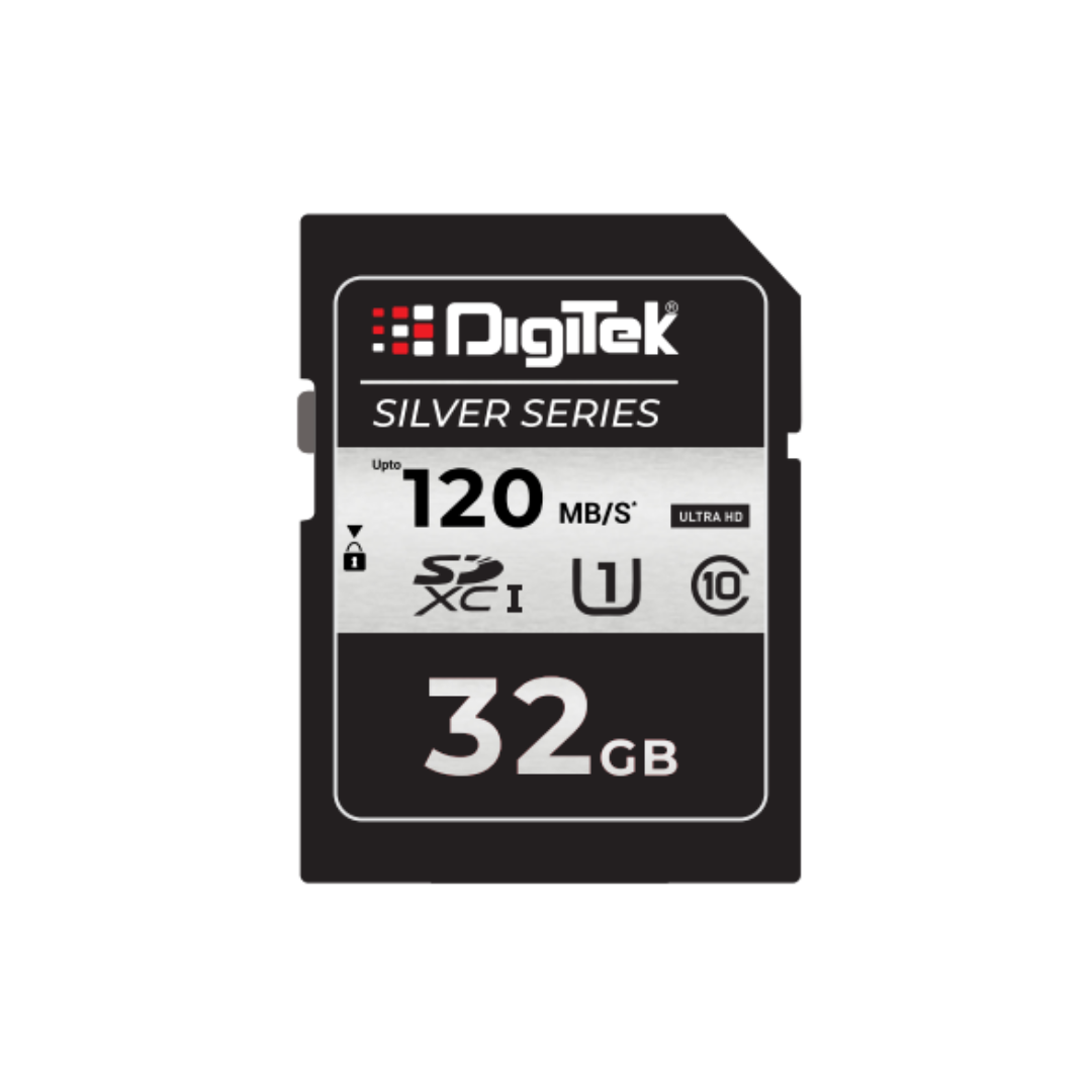 Digitek (DUHS-I 32GB SD C10 SILVER) Ultra HD 32GB SDXC UHS-I C10 Memory Card, 4K UHD, 120MB/s Read, 80MB/s Write, U1, Silver Series Camera Card