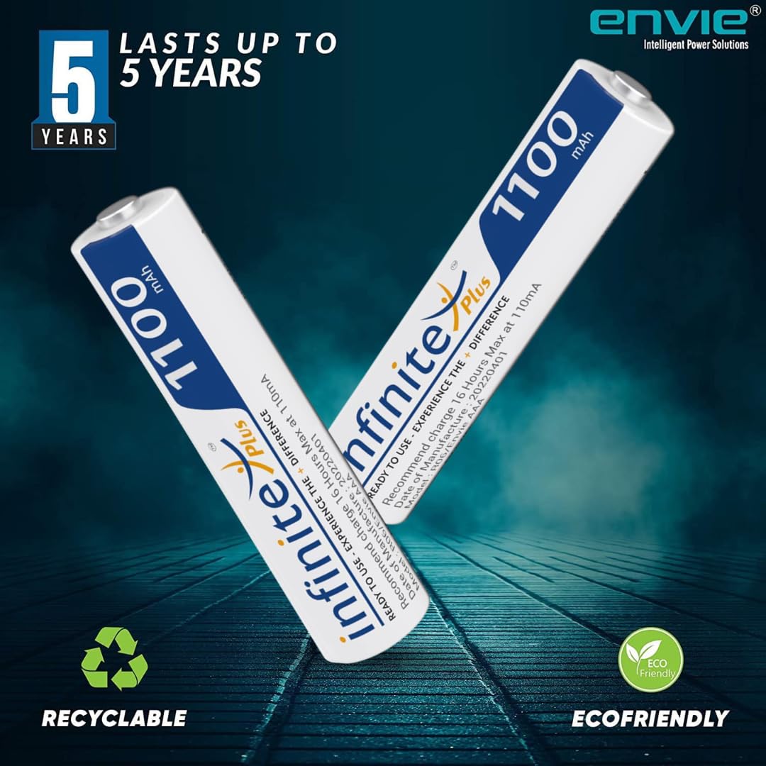 ENVIE AAA Rechargeable Batteries, High-Capacity Ni-MH 1100 mAh, Low Self Discharge, Pre-Charged (Pack of 2) (AAA11002PL)