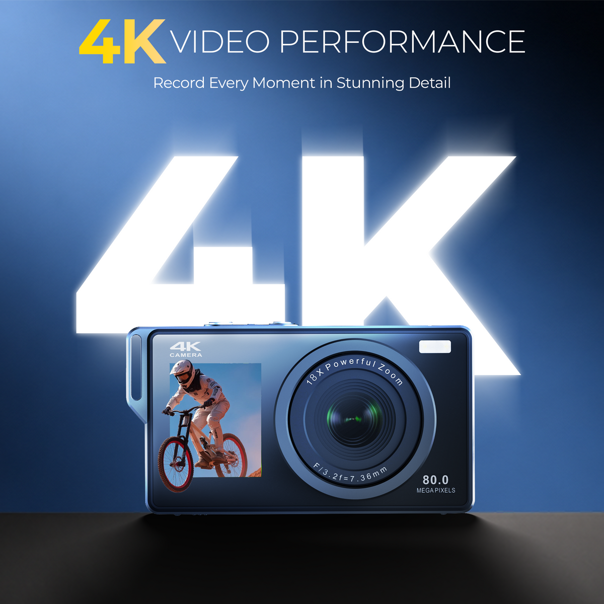 Digitek DAC-203 4K Digital Camera, 80MP Photo Resolution, 4K 30FPS Video, 18X Digital Zoom, Dual LCD Screen, 65°-100° Lens, Auto Focus, Built-in Fill Light, WiFi Connectivity, Type-C Charging