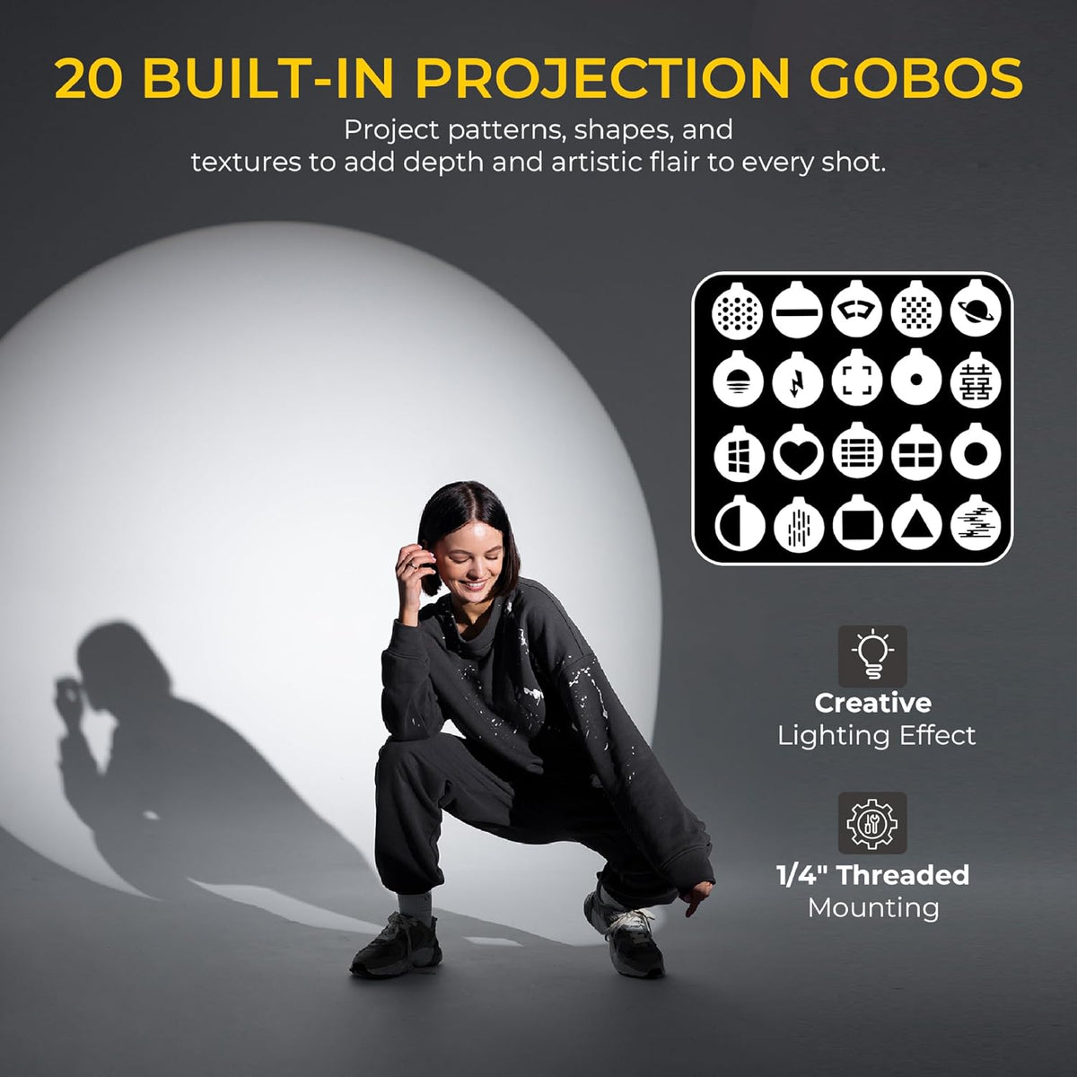 Digitek DS 10 WTP Photography Optical Snoot Light 10W RGB LED Light with 20 Projection Gobos CRI 95+ 1889K-6672K Type C Fast Charging for Portrait Video Studio Photography