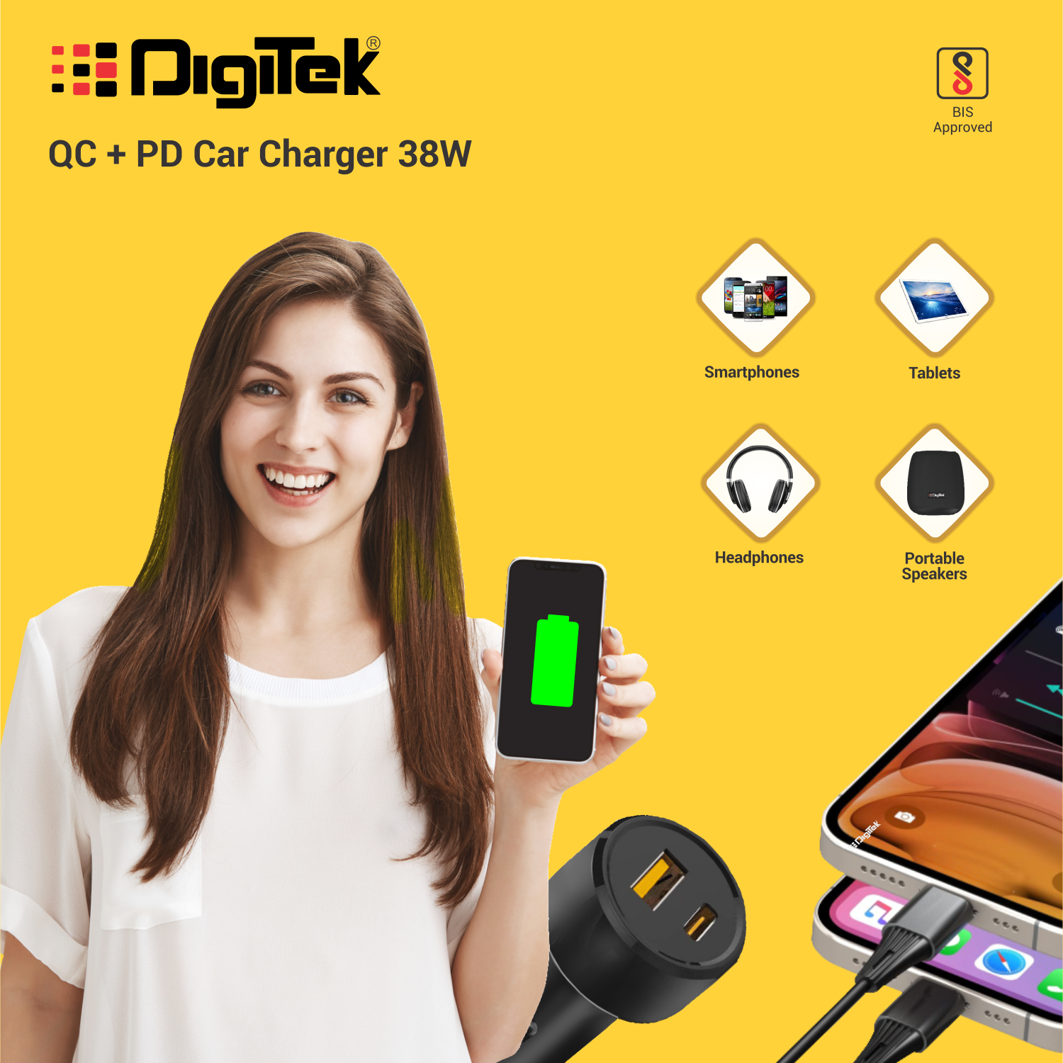 Digitek (DMC QC PD 38W) Charger Car USB PD 38W DMC QC PD 38W