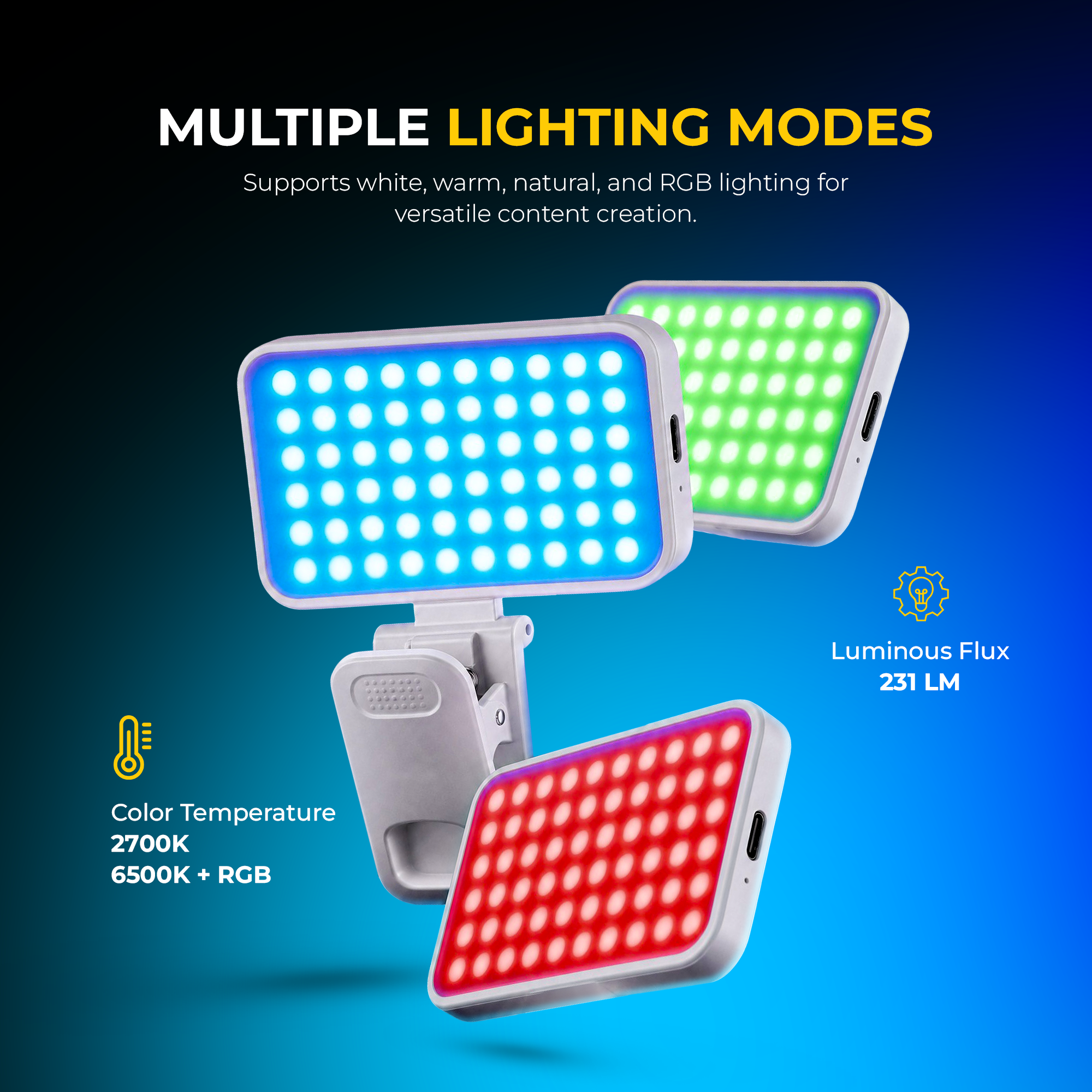 Digitek LED-D3W RGB Pocket Light, 3W Rechargeable RGB Video Light, 2700K-6500K Adjustable Color Temperature, 32 LED Beads, 23 RGB Effects, 180° Rotation, Type-C Charging for Photography, Vlogging