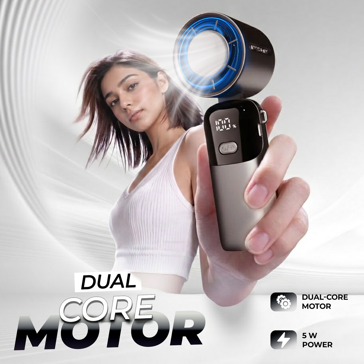 Digitek DFP-S19 Portable Handheld Fan | 5W Powerful Wind | 100 Stepless Speed Levels | 1800mAh Rechargeable Battery | LED Display | USB Type-C Charging | Foldable Handheld, Desktop & Hanging Mini Fan Grey