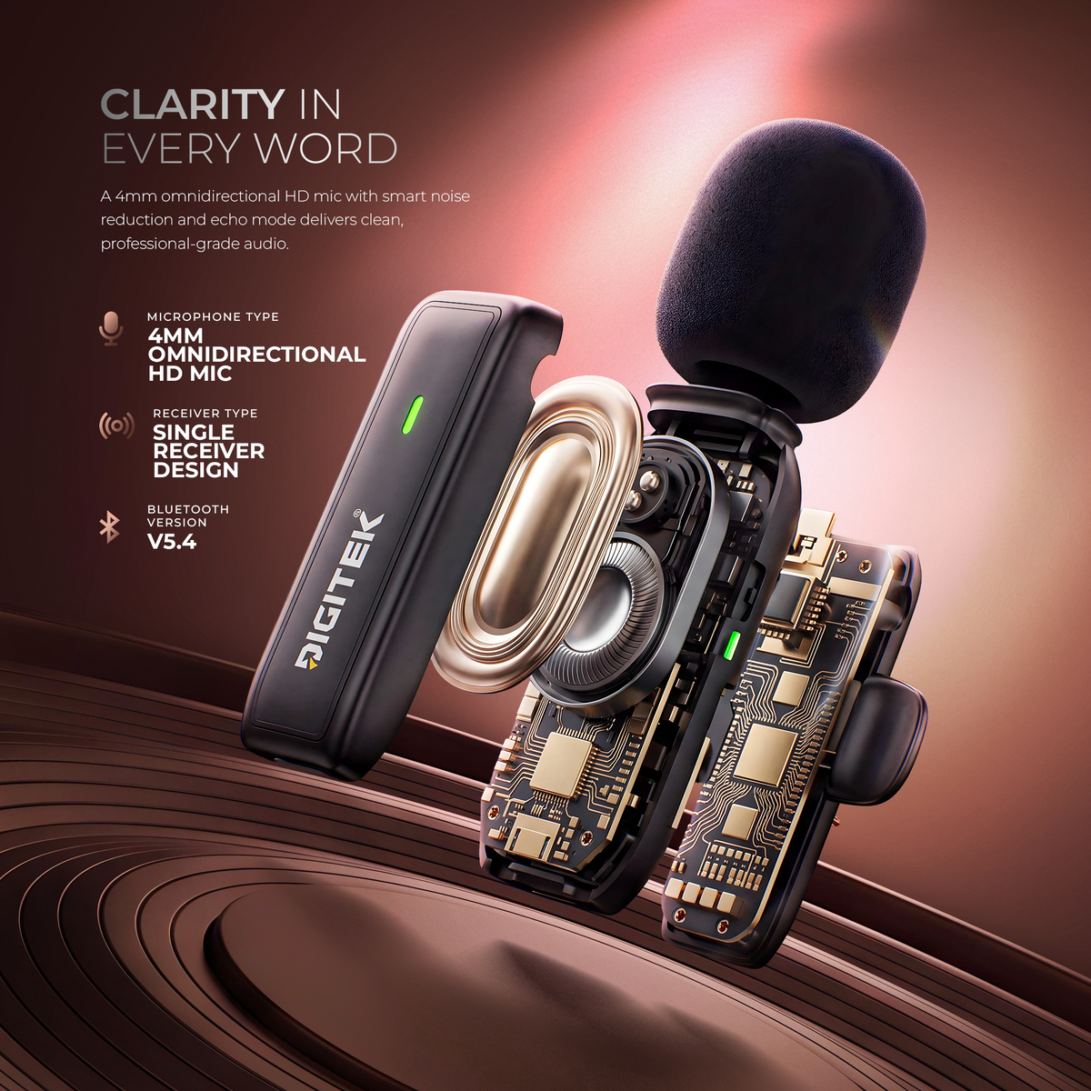 Digitek DWM-302 Wireless Microphone System for iPhone with Lightning Port, 2.4GHz Wireless Lavalier Mic, ENC Noise Reduction, Plug & Play, Up to 30m Range, 5 Hours Battery, Ideal for Vlogging, Live Streaming & Interviews