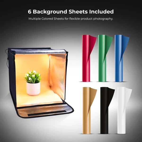 Digitek (DPLB 8080) Portable 50W Photo Studio Light Box, 72×72cm, 3000K–6000K Color Temp, Dual 216pcs LED Panels, 0–100% Dimming, 80 CRI, Shadow-Free, 6 Color PVC Backgrounds, For Product Photography