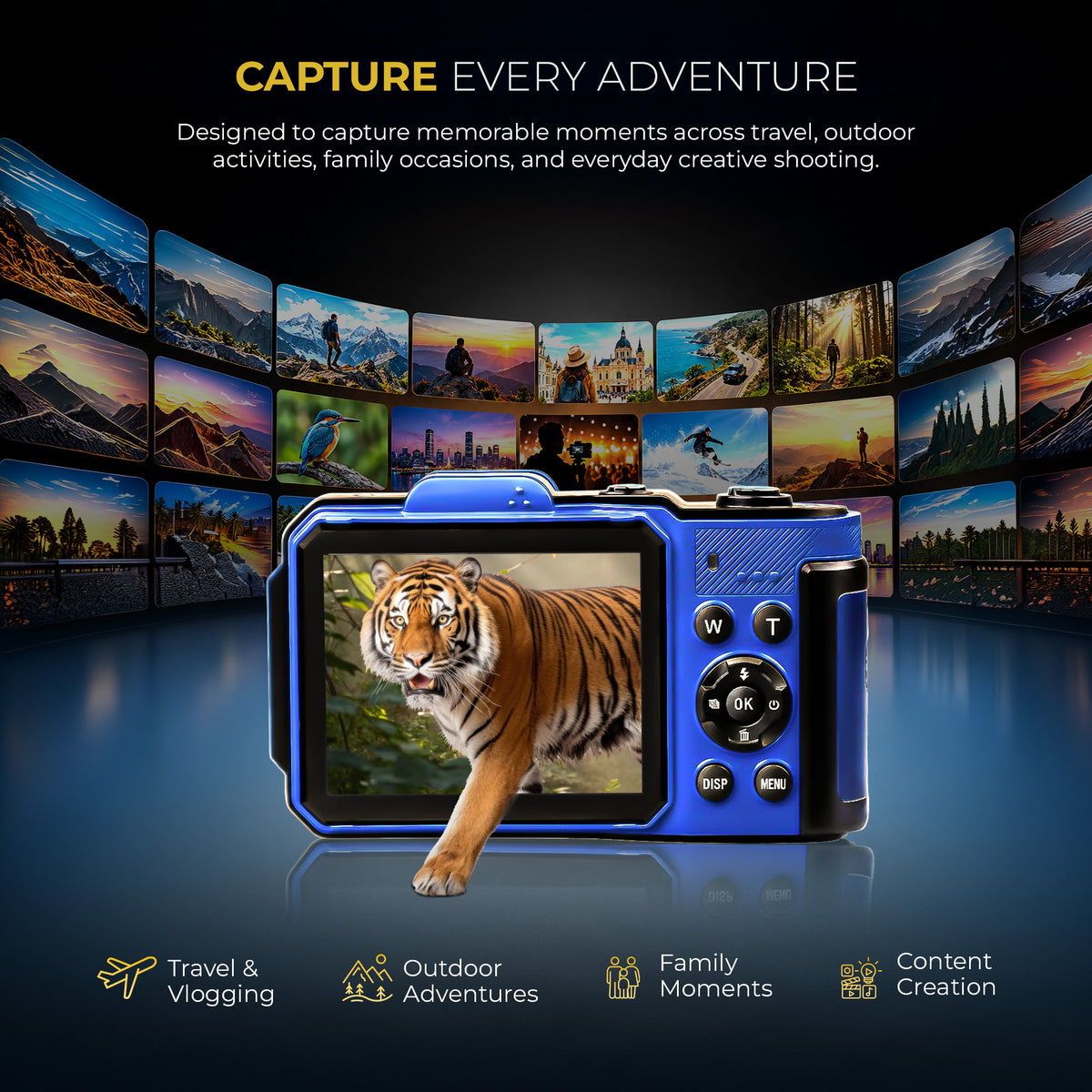 Digitek DAC-204 4K Digital Camera, 64MP Photo Resolution, 4K Ultra HD Video Recording, 2.88 Inch LCD Screen, Auto Focus, 18X Digital Zoom, WiFi Control, Slow Motion, Time-Lapse, Type-C Charging