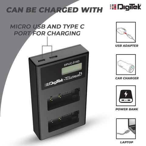 Digitek (DPUC-014 D E17) Platinum Dual Port Li-ion LCD Battery Charger with 2 Nos of 1250mAh Capacity LP E17 Li-ion Battery Combo Pack