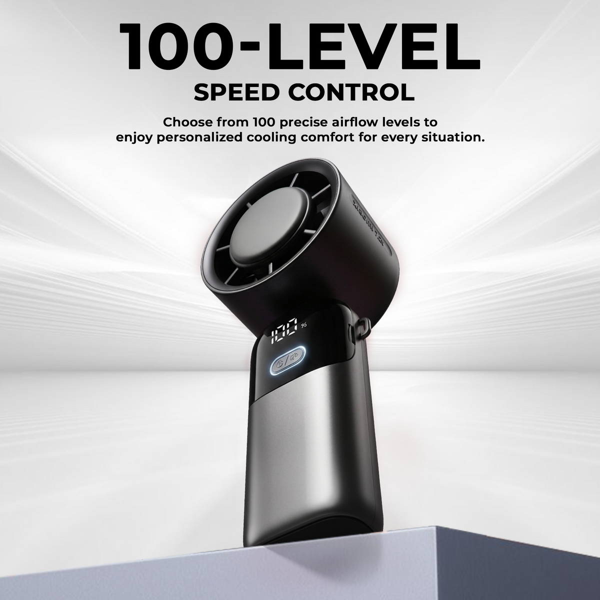 Digitek DFP-S19 Portable Handheld Fan | 5W Powerful Wind | 100 Stepless Speed Levels | 1800mAh Rechargeable Battery | LED Display | USB Type-C Charging | Foldable Handheld, Desktop & Hanging Mini Fan Grey