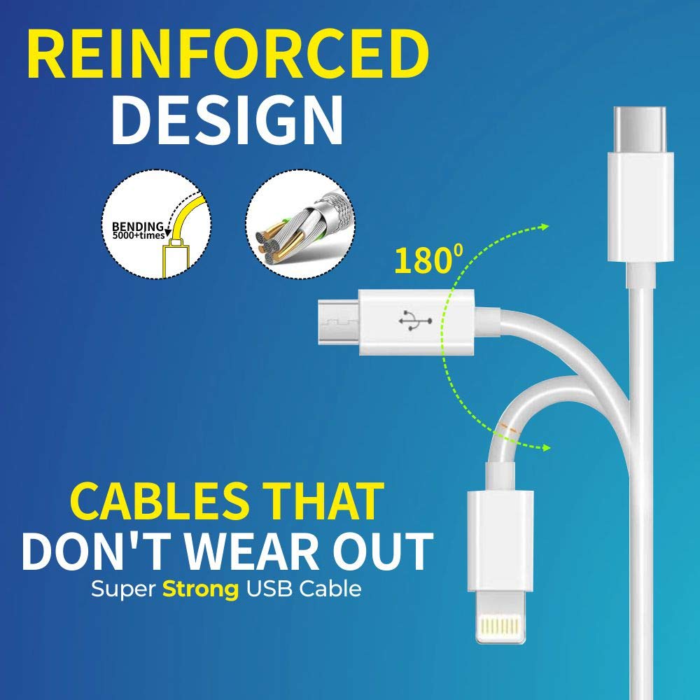 Digitek Lightning Cable 2 A 1 m DC1M 3-1 New  (Compatible with iPhone, Type C compatible mobile, Micro USB compatible, White, One Cable)