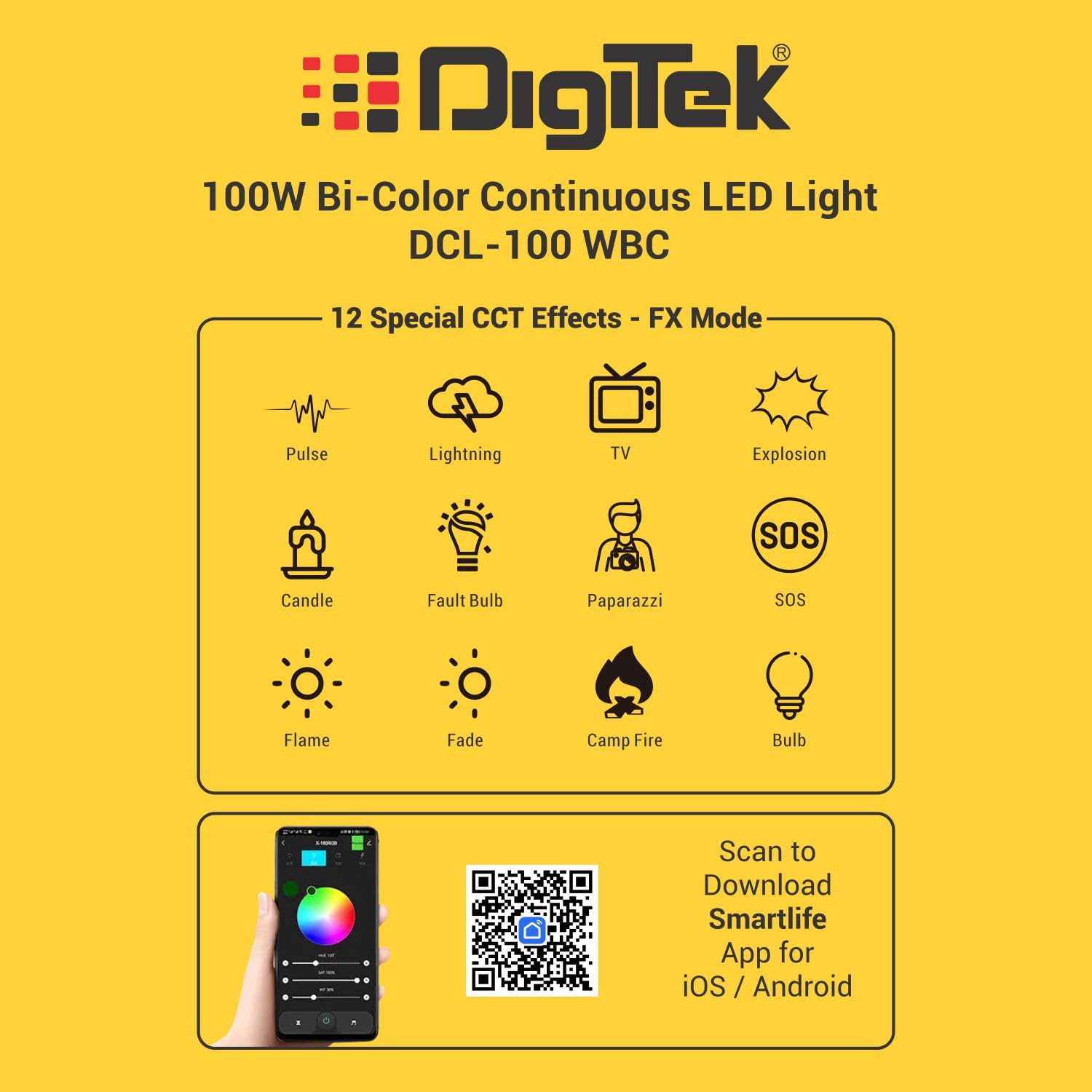 Buy Digitek (DCL-100 WBC) 100W Bi-Color Continuous LED Light with ...