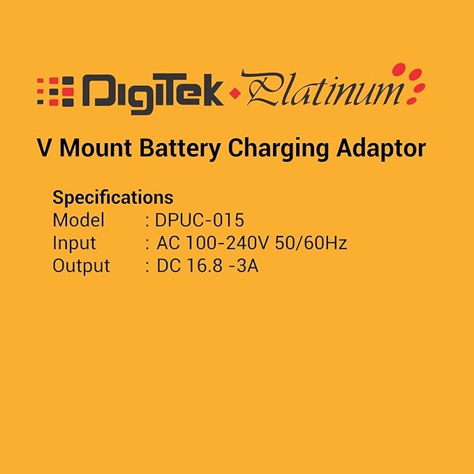 DIGITEK® (DPUC 015) Universal Charging Adapter for V Mount Batteries – 3A Fast Charging, Wide Voltage Input (AC 100-240V), High Output (DC 16.8V) - Black Color