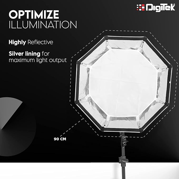 Digitek (DSB 90 Bowens) 90CM Octagon Soft Box with Bowens Mount Lightweight & Portable, Comes with Diffuser Sheets & Carrying Case (DSB-90 Bowens)