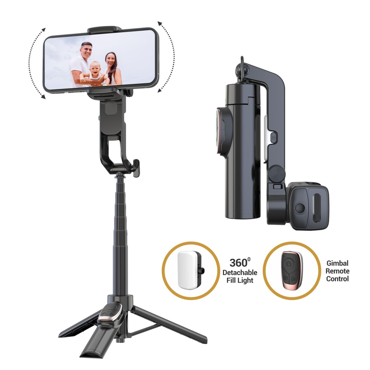 Digitek (DSG 001) Single Axis Foldable Tripod Gimbal with Remote Control Function & Detachable Fill Light