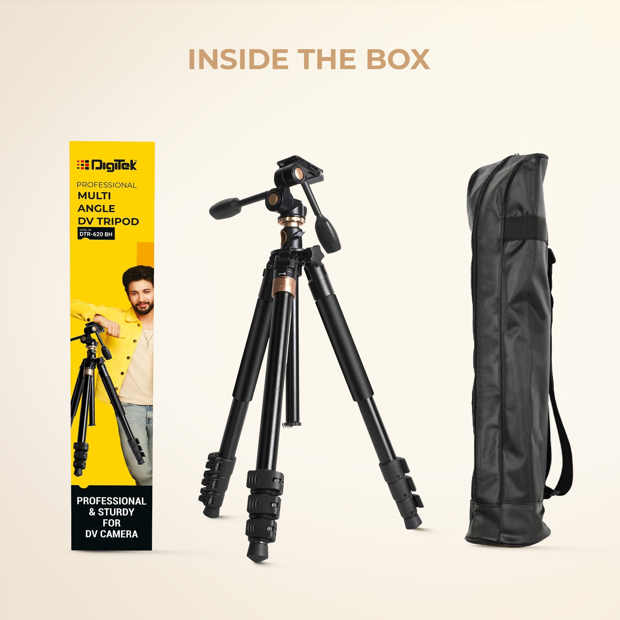 Digitek (DTR 620 BH) Multi-Angle 6ft DV Tripod Cum Monopod, 3-Way Pan & Tilt Head, Central Column for Tabletop & Vertical Shots, 20Kg Max Load, 4-Section Adjustable, Quick Release & Flip Leg Lock
