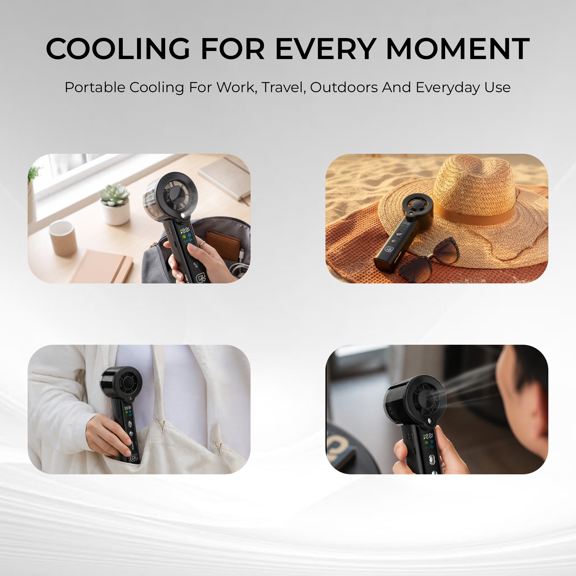 Digitek DFP-FS1 Portable Handheld Spray Fan | 7.5W Powerful Cooling | 100 Stepless Speed Levels | 3000mAh Battery | Nano Mist Spray | USB Type-C Charging, Power Bank Function & LED Display