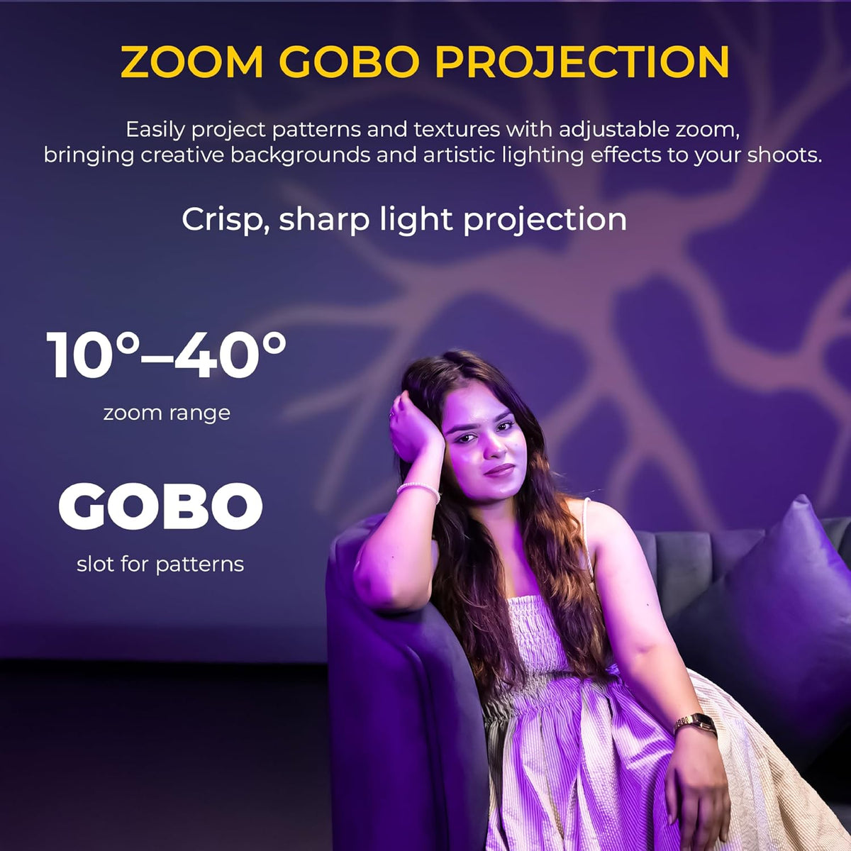 Digitek DS 10 WTP Photography Optical Snoot Light 10W RGB LED Light with 20 Projection Gobos CRI 95+ 1889K-6672K Type C Fast Charging for Portrait Video Studio Photography