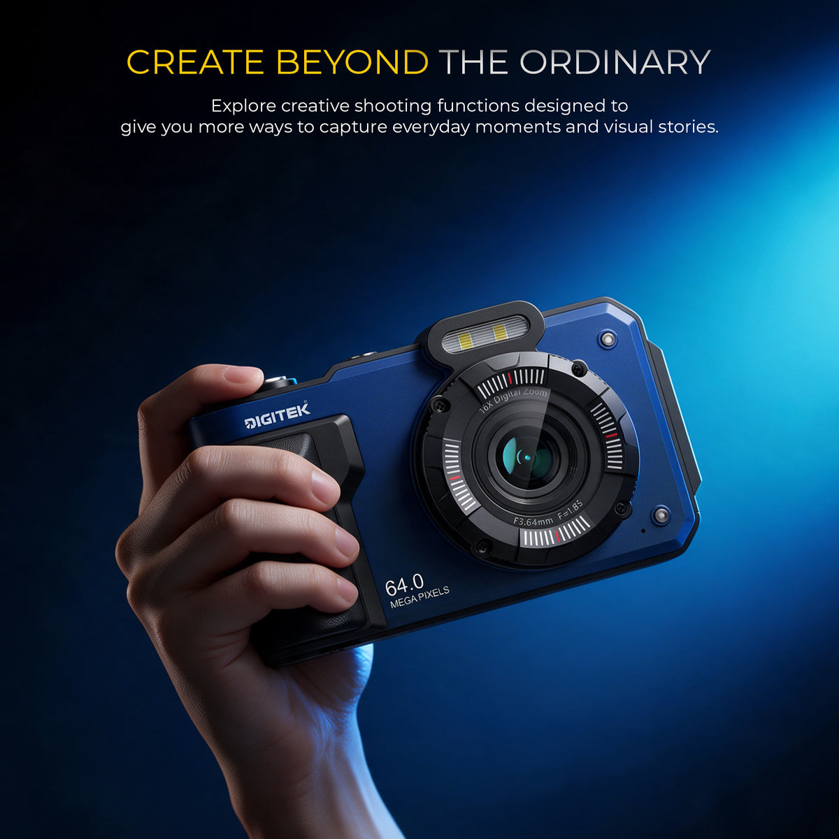 Digitek DAC-204 4K Digital Camera, 64MP Photo Resolution, 4K Ultra HD Video Recording, 2.88 Inch LCD Screen, Auto Focus, 18X Digital Zoom, WiFi Control, Slow Motion, Time-Lapse, Type-C Charging