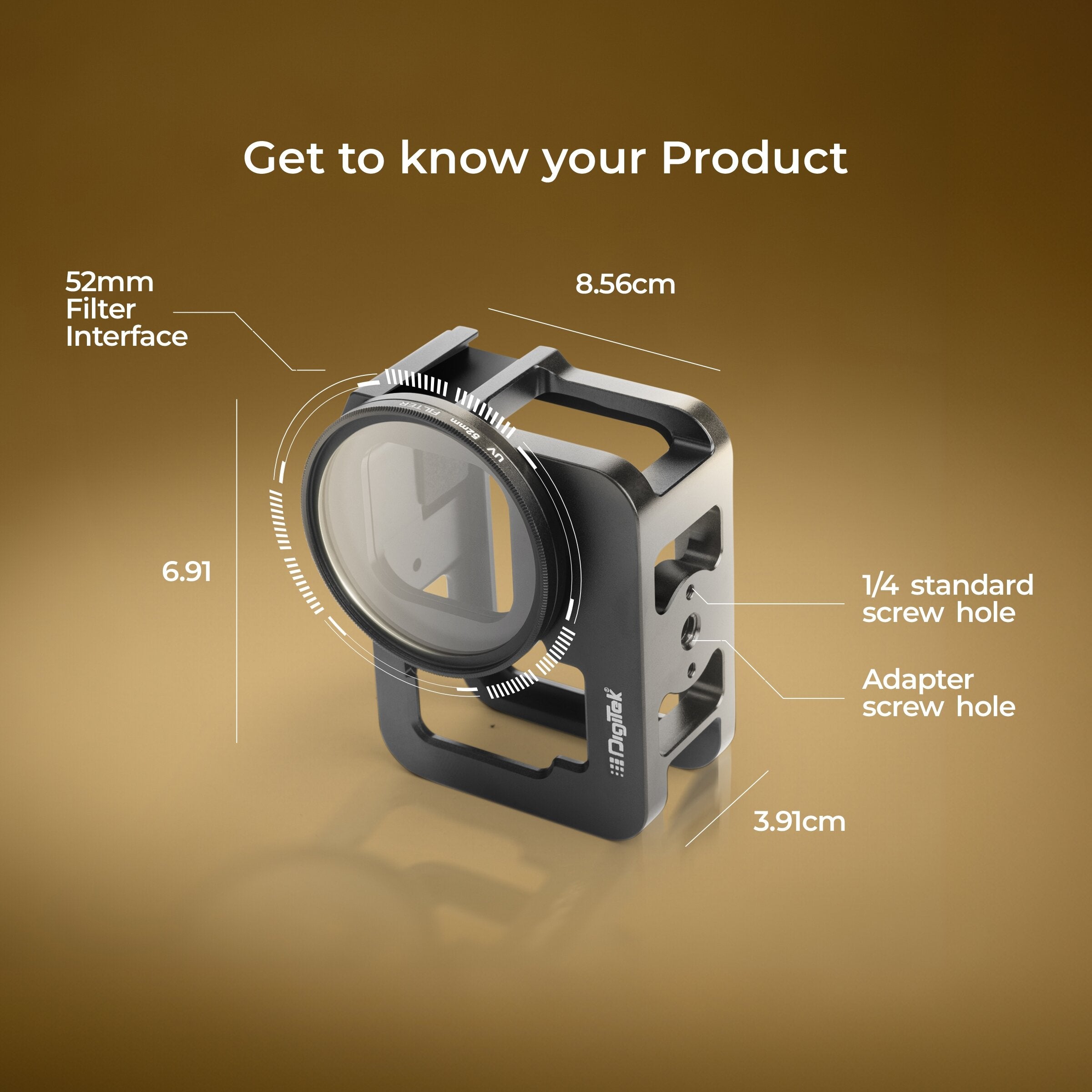 Digitek Cam Cage for GoPro 12 Camera Aluminum Form-Fitted Cage with Quick Tripod Mounting