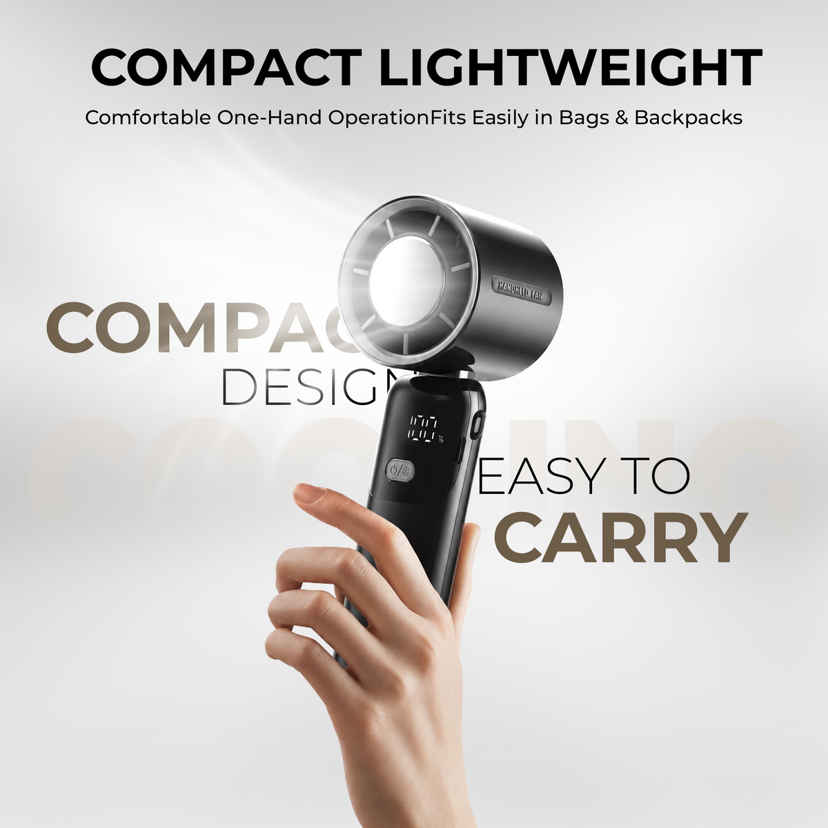 Digitek DFP-S19 Portable Handheld Fan | 5W Powerful Wind | 100 Stepless Speed Levels | 1800mAh Rechargeable Battery | LED Display | USB Type-C Charging | Foldable Handheld, Desktop & Hanging Mini Fan Grey